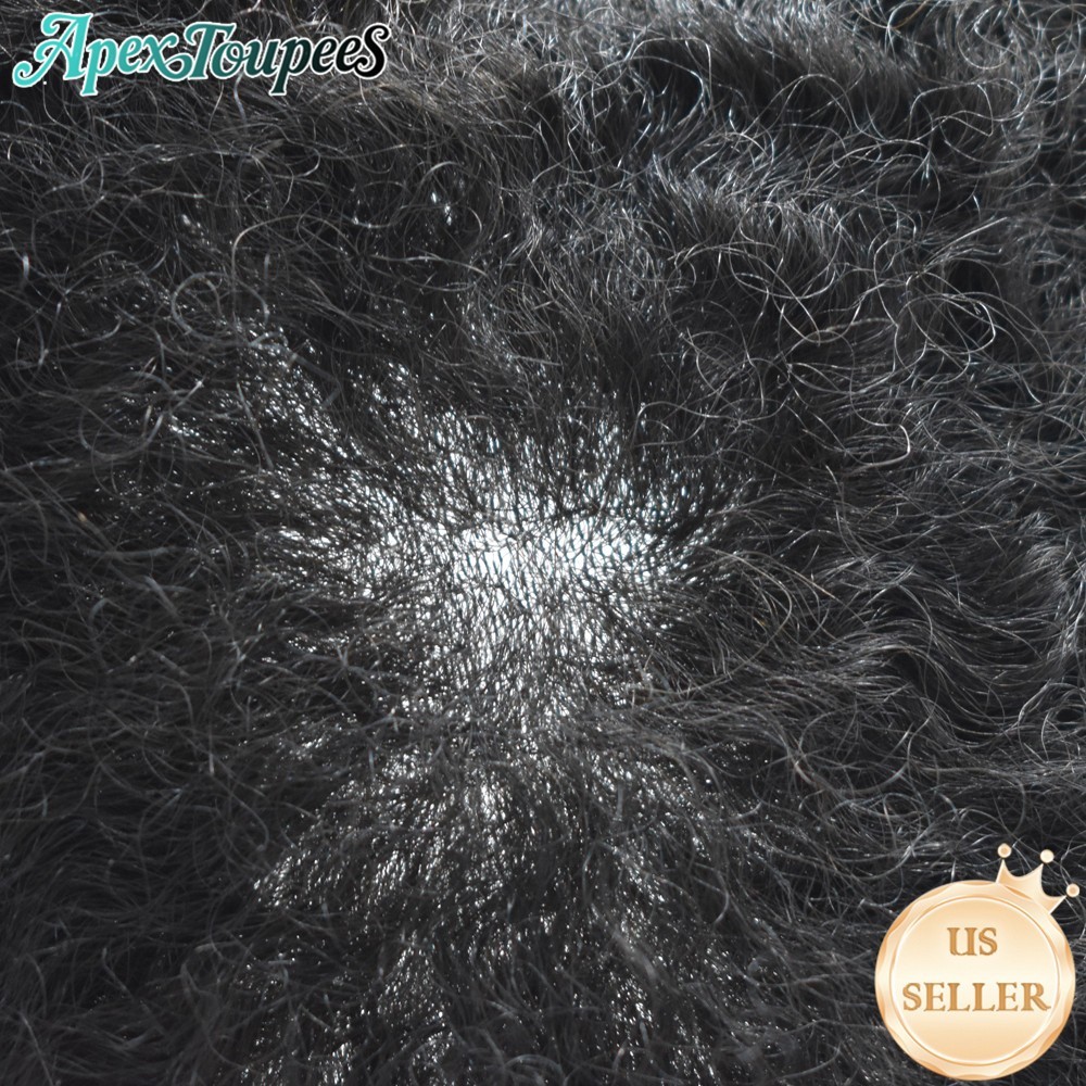 Afro Curly Black Men Toupee Hairpiece Full Poly Kinky Curly Human Hair PU system
