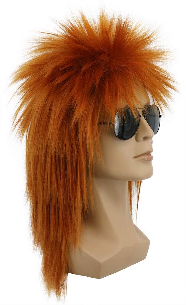 Long Orange Mullet Wig Spiked Rocker 70s 80s Disco Style Wig For Men Women He…