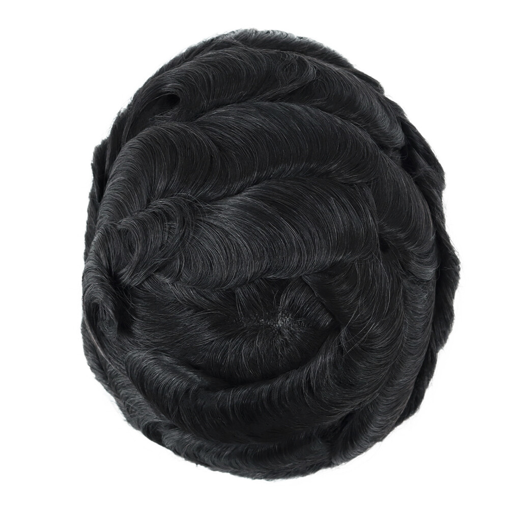 Mens Toupee Human Hair Replacement System Durable Fine Mono Lace Poly Hairpiece