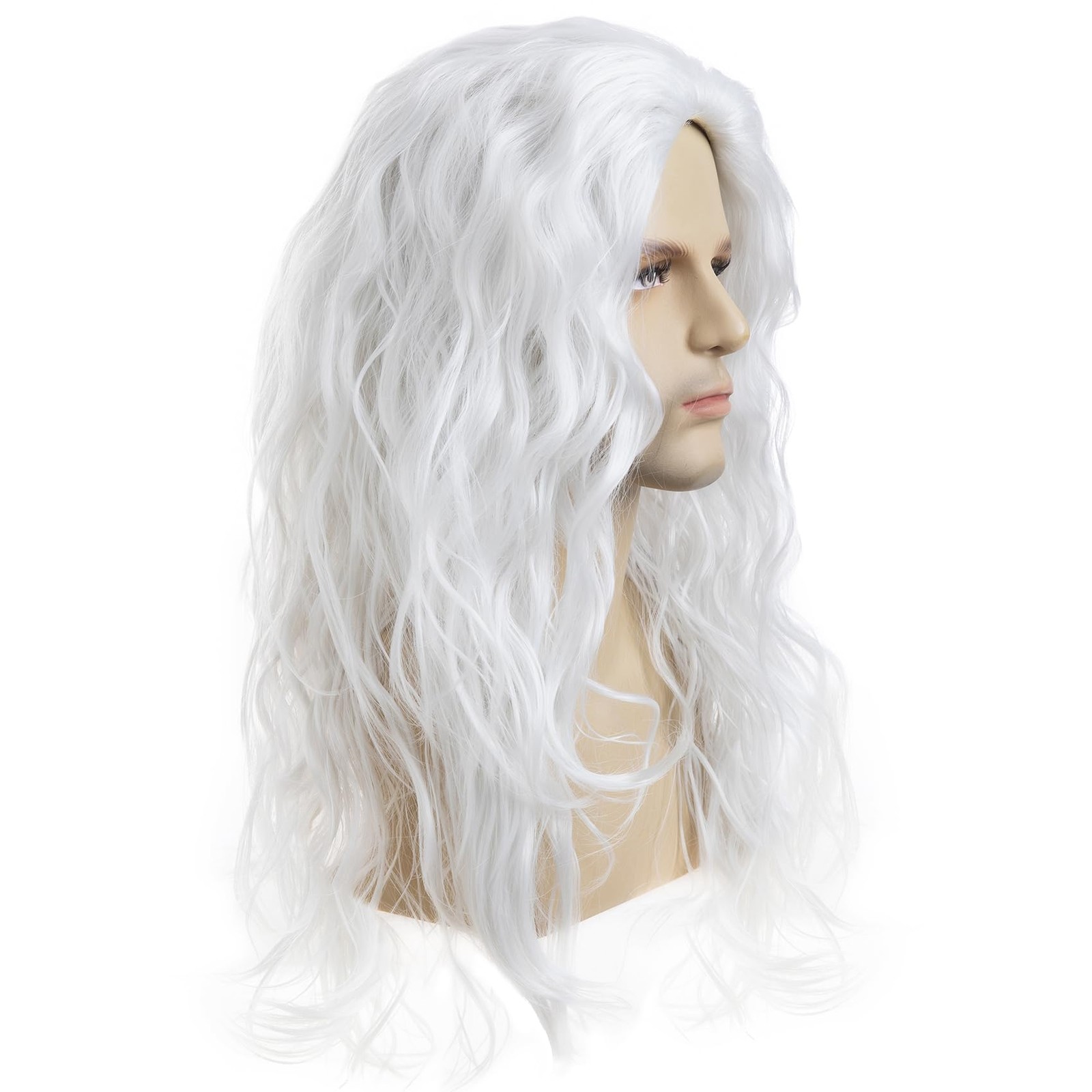 Long Curly Wavy White Wigs for Men Synthetic Natural Party Halloween Cosplay …