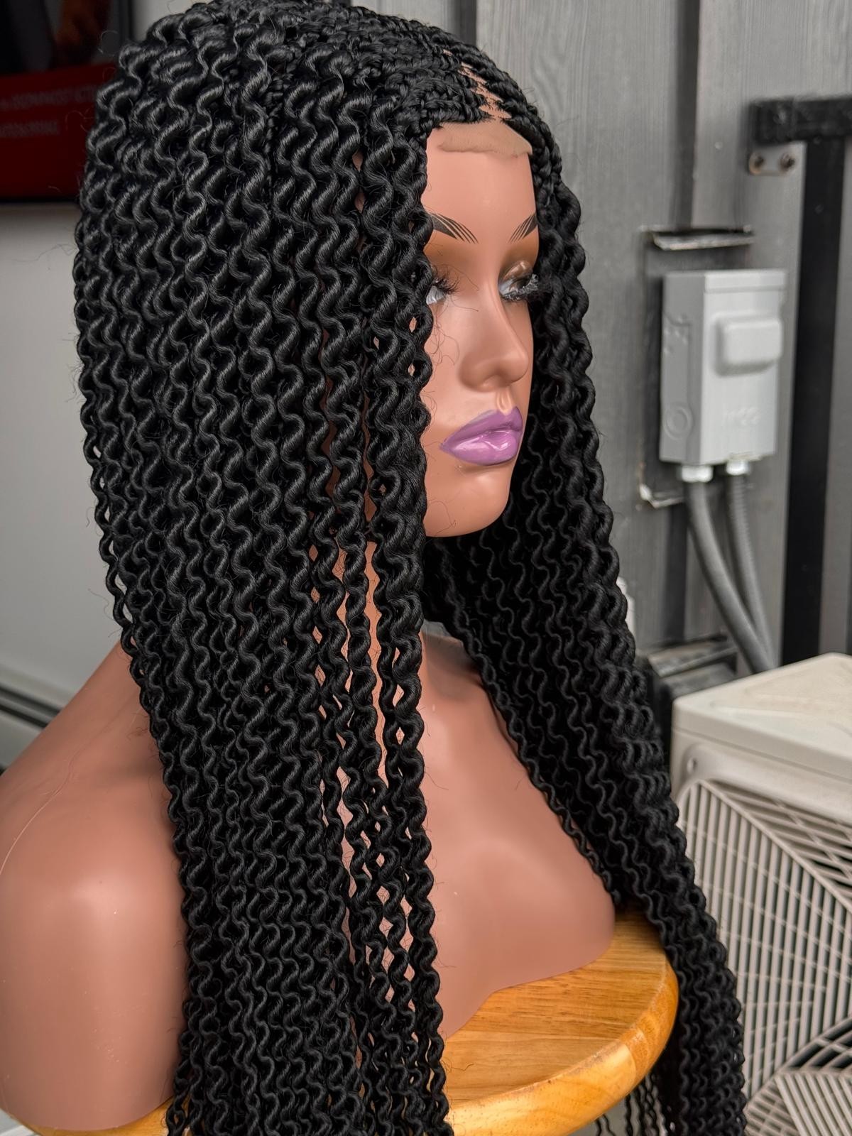 Goddess Boho Watermelon Braids Wig Curly Ends Black Lace Front Natural Scalp Wig