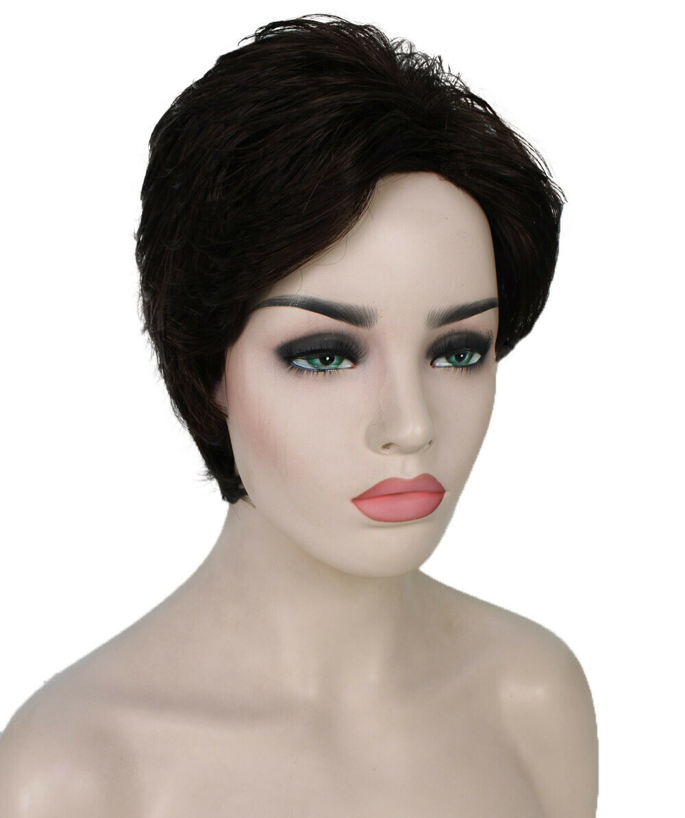 Hedy – Straight Kanekalon Synthetic Fiber Full Wig, 2.5 – 4.5 in, Dark Brown