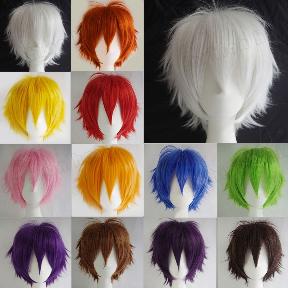 Cool Short Anime Cosplay Party Wig Fluffy Straight Full Hair Wig Women Men Boy A