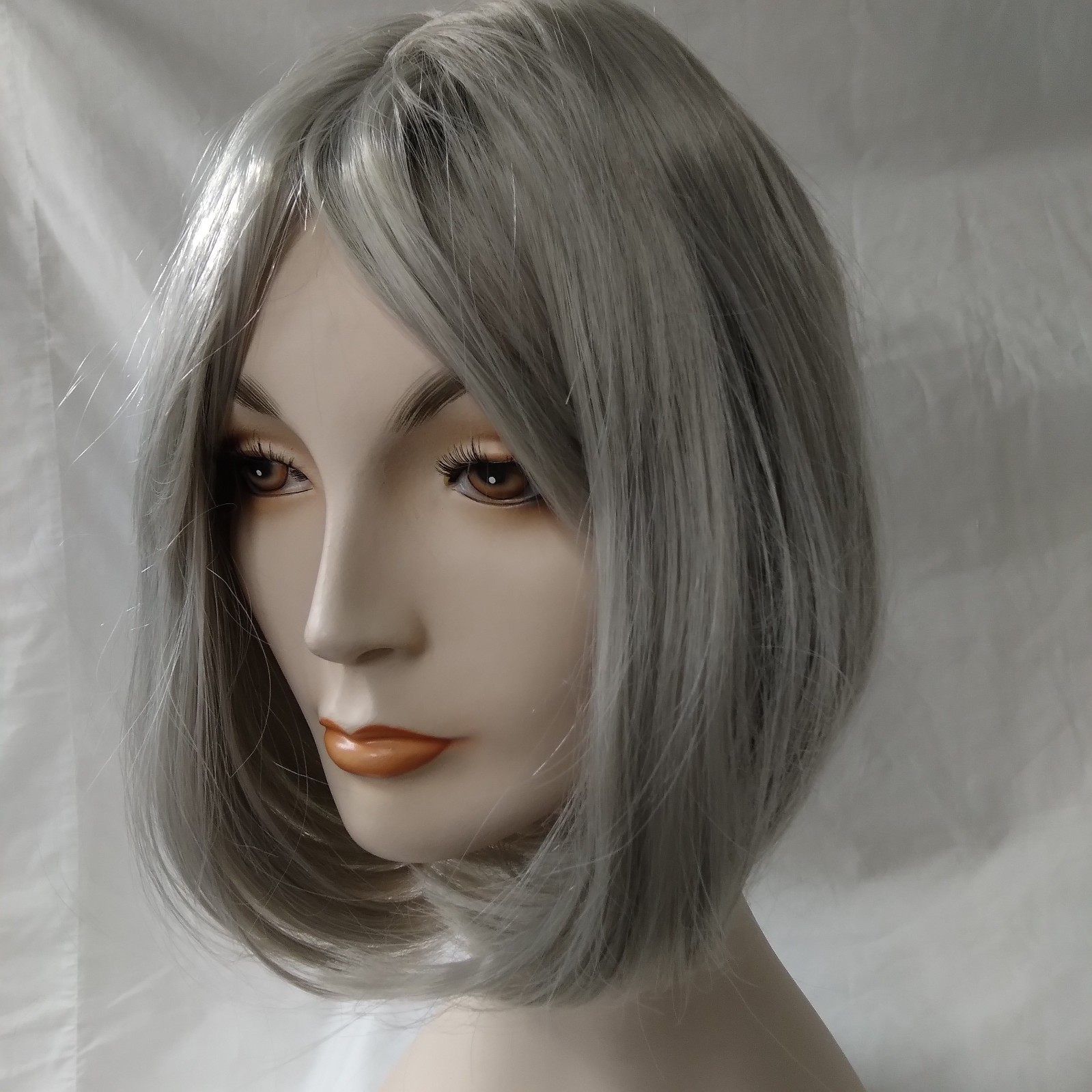 SW07 Gray Bob Wig Short 12″ women soft bangs easy to wear Colorful synthetic