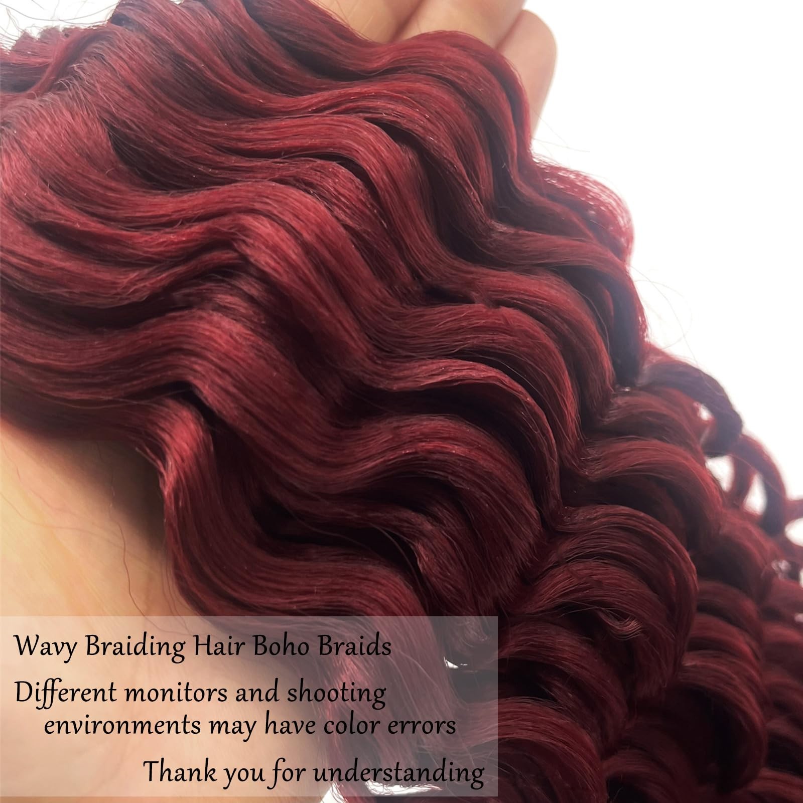 Burgundy Braiding Hair Pre Stretched with Micro Bohemian Ocean Wave Wavy Brai…