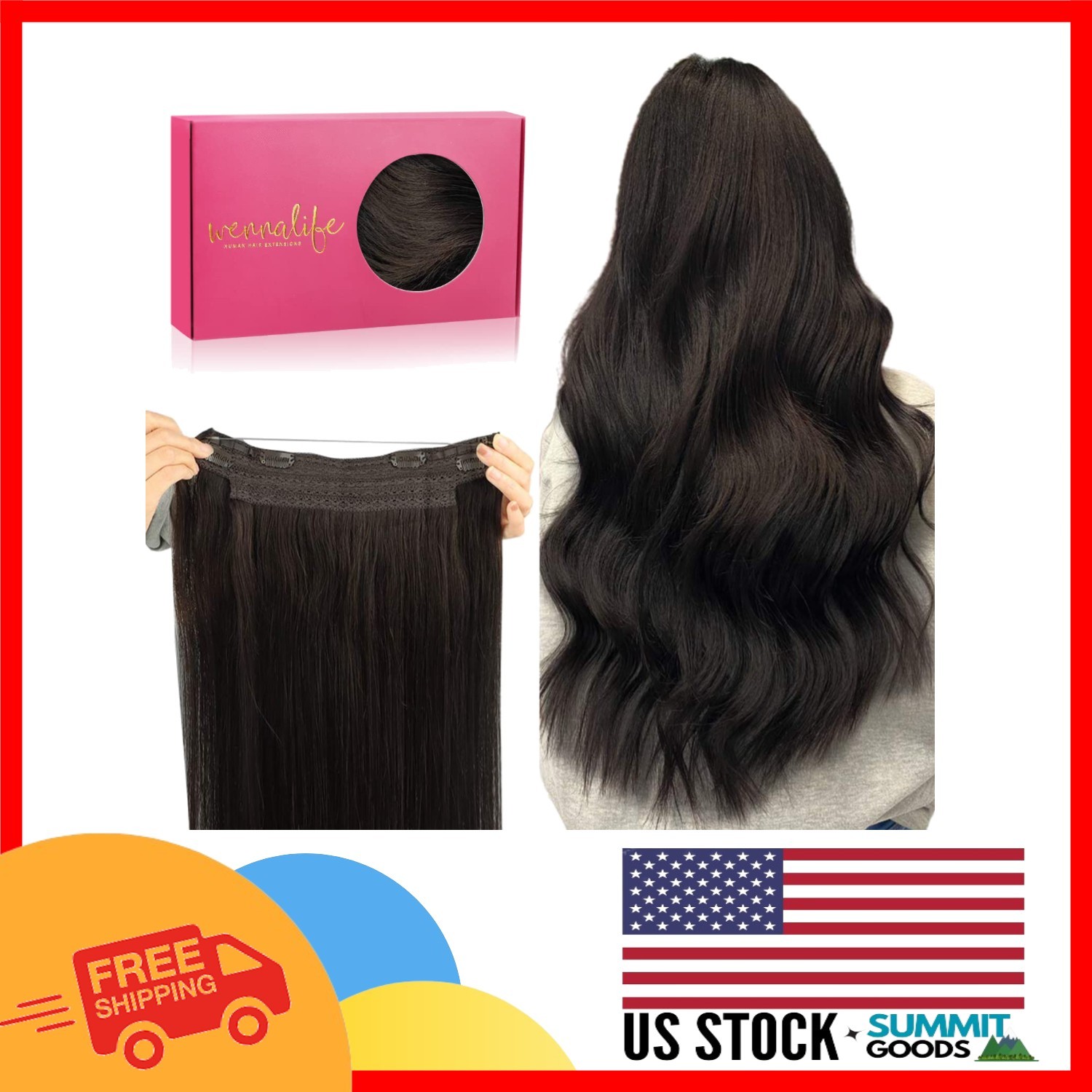 14 Inch Dark Brown Invisible Wire Hair Extensions for Natural Volume – 75g