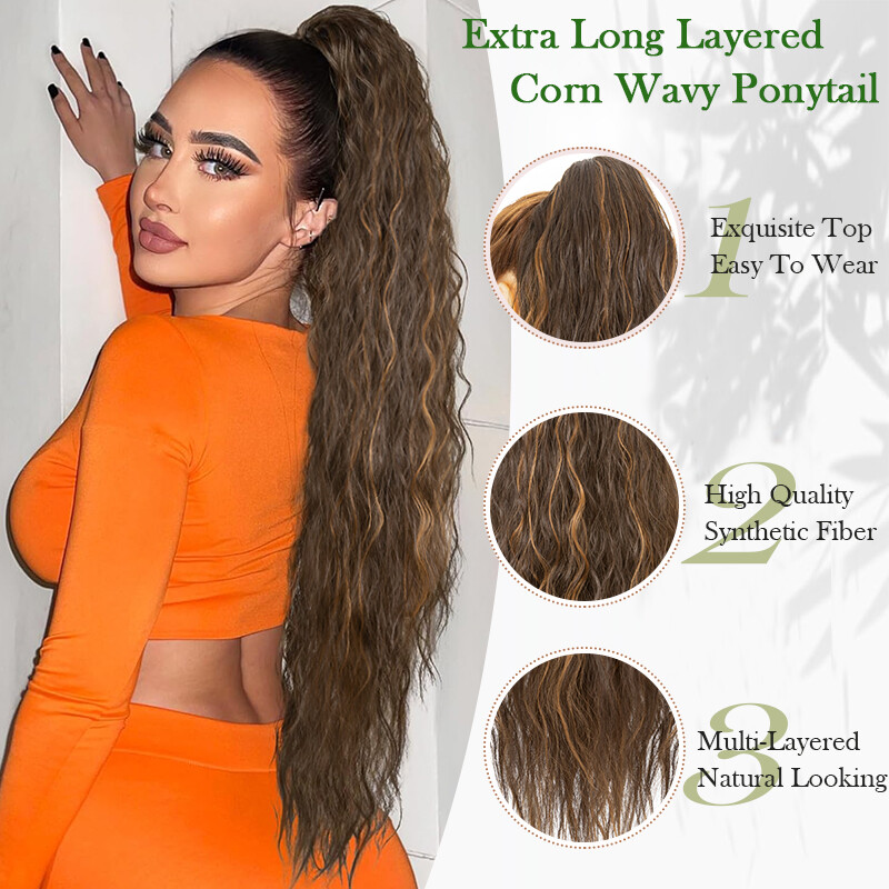 100% Real Thick Drawstring Ponytail Clip In Hair Extension Natural As Human Wavy