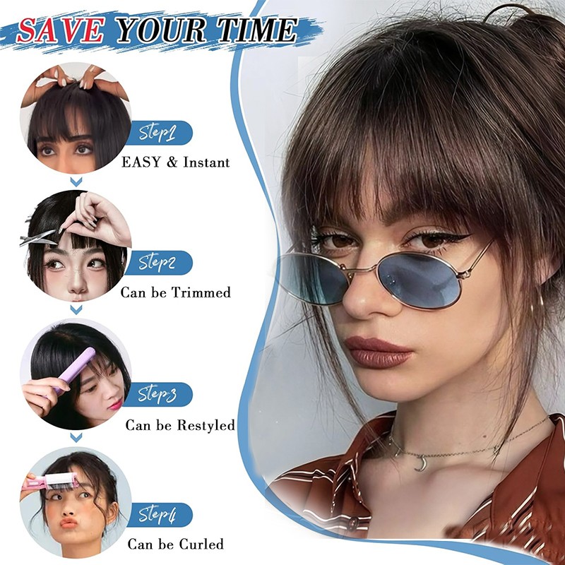 100% Remy Human Hair Bangs Fringe Clip in Air Thin Topper Hairpiece Extensions