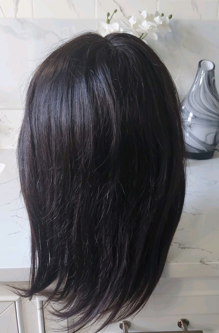 Human Hair Lace Part Wig 14” soft black / darkest brown Adjustable Straps