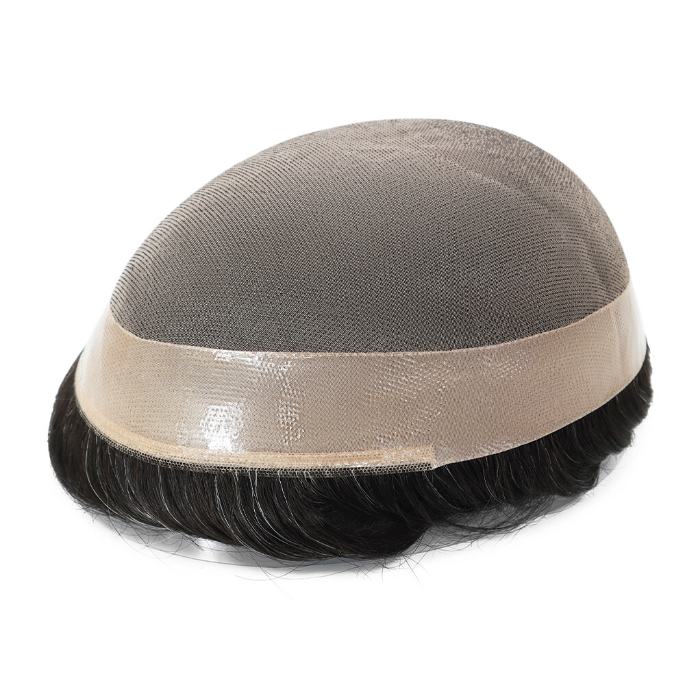 Mens Toupee Human Hair Replacement Systems Fine Mono Grey Hair Pieces 8×10