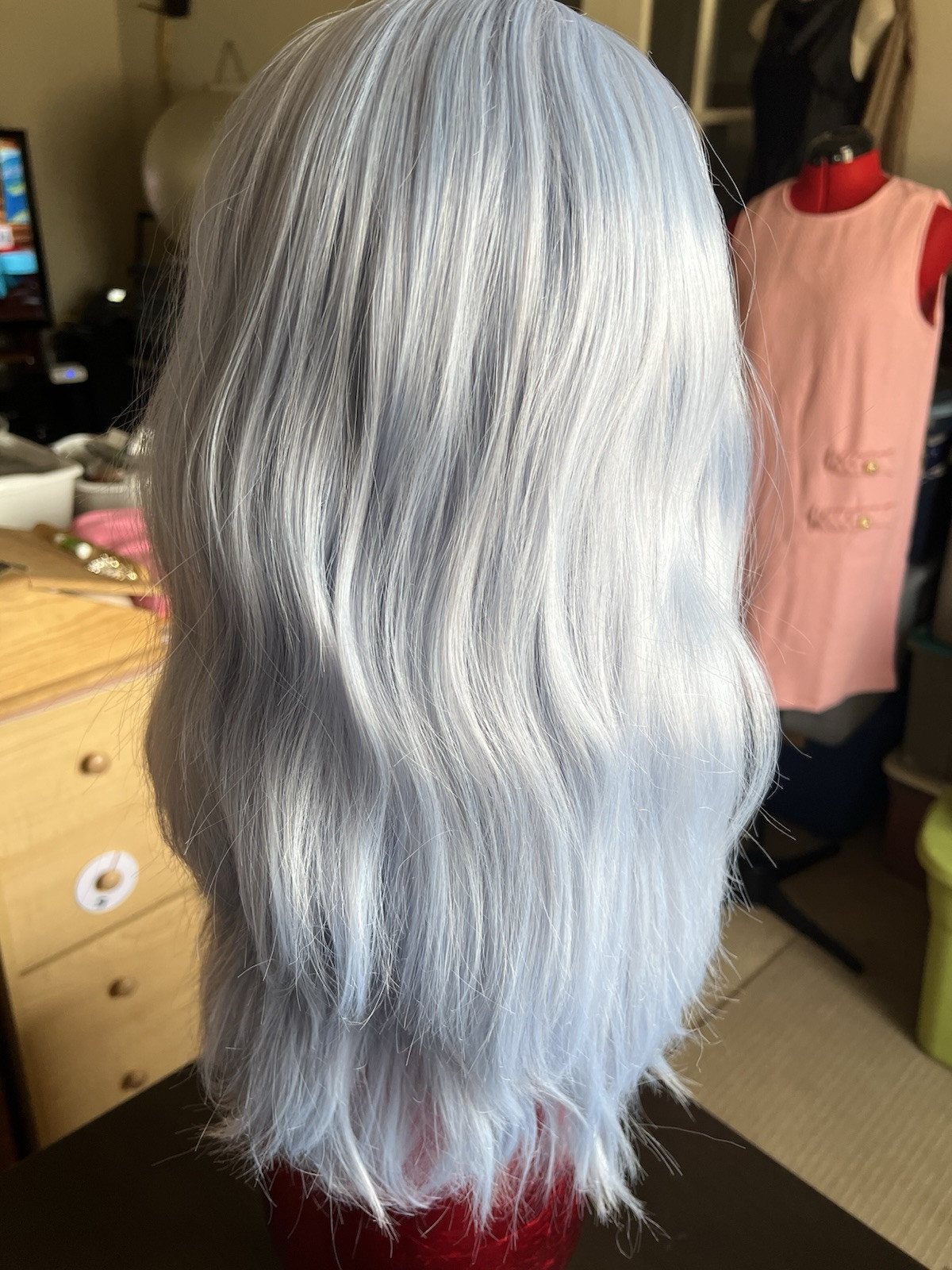 Womens Ice Blue Wavy Center Part Wavy Hair Wig.