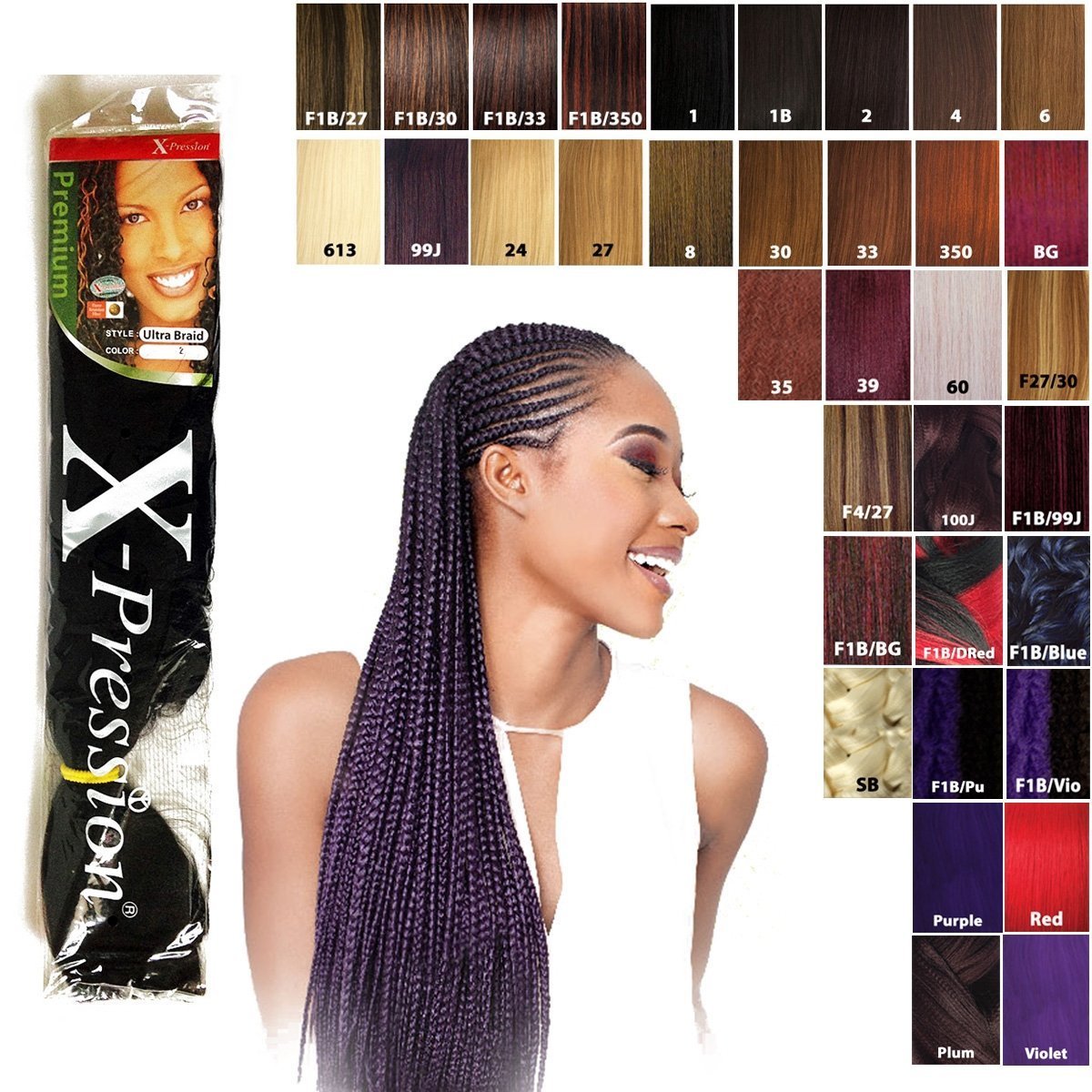 4 Packs X-pression Xpression Expression 100% Kanekalon Braid Hair 2-3dy shipping
