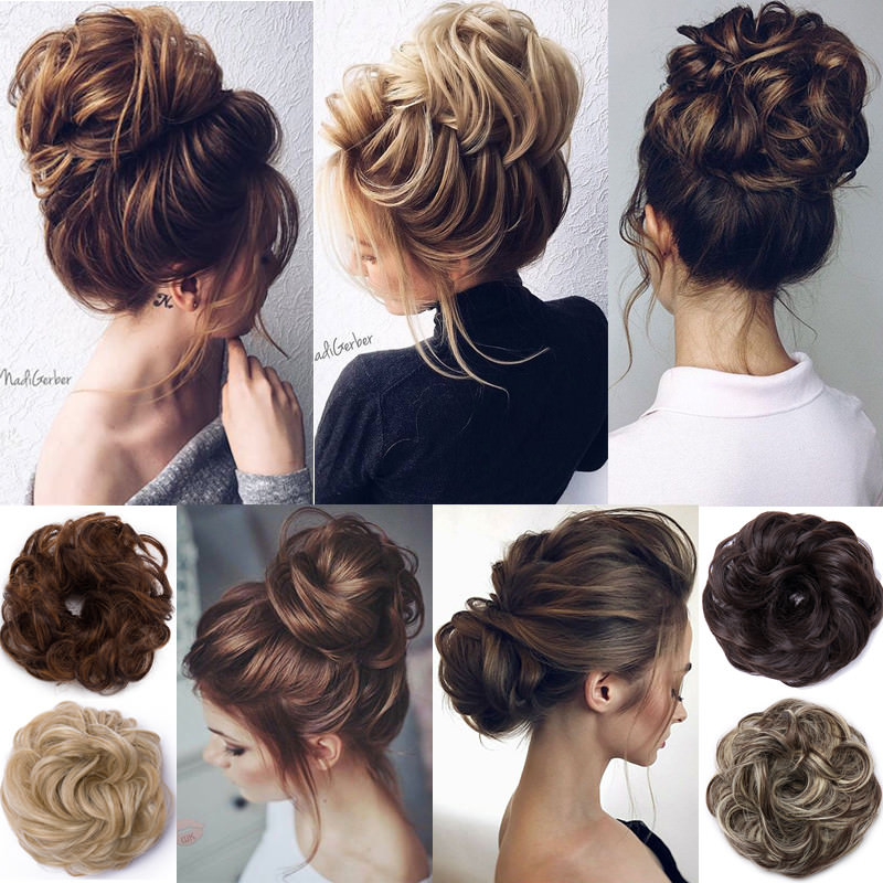 Real Natural Messy Hair Scrunchie Clip on Bun Ponytail Updo Extension Blonde Mix