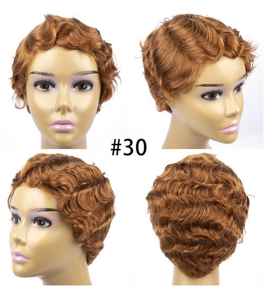 Short Mommy Pixie Cut Finger Wave Human Hair Wigs Brazilian Human Hair Wig