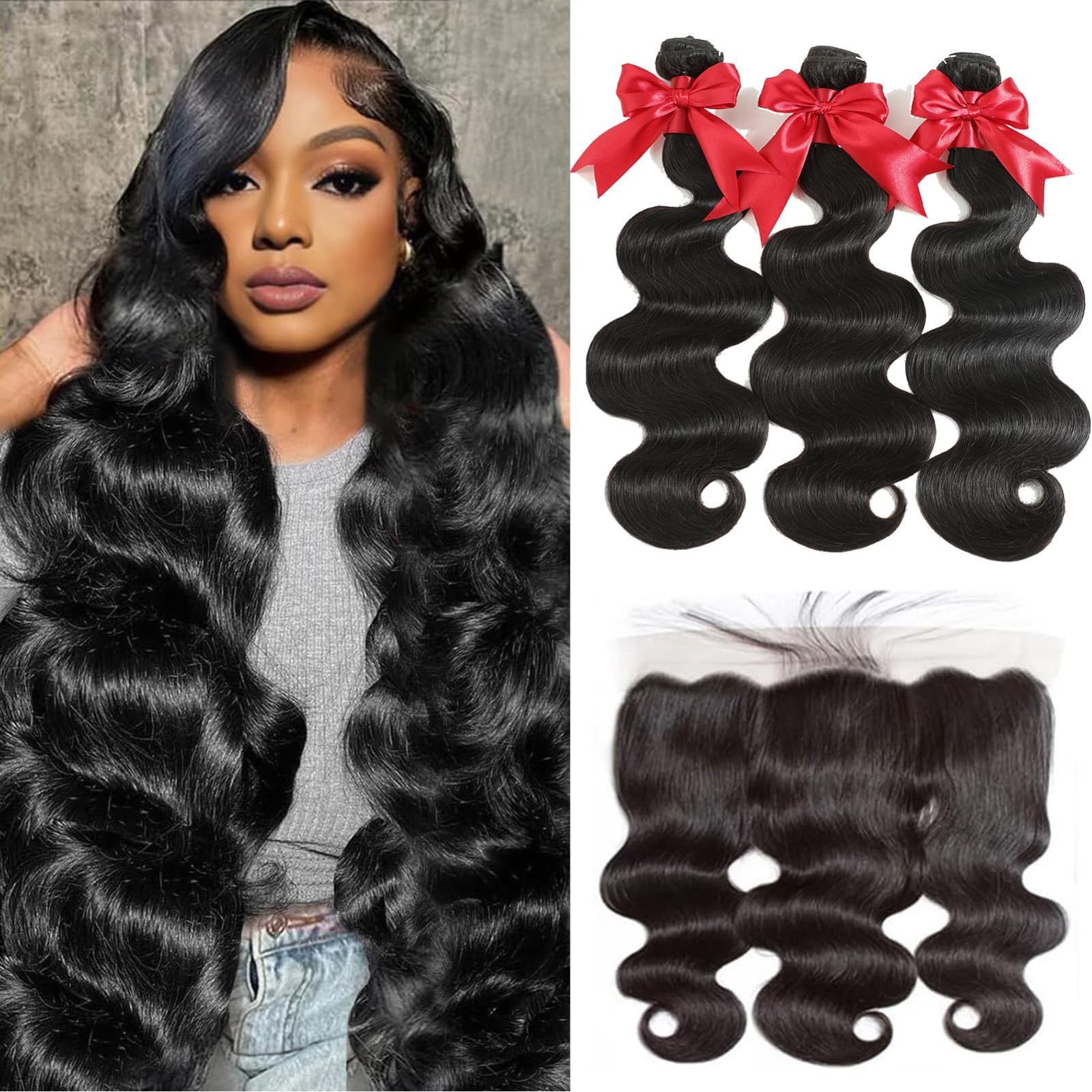 12A Brazilian Body Wave Human Hair Bundles & 13×4 HD Lace Frontal Closure – 3 Pa