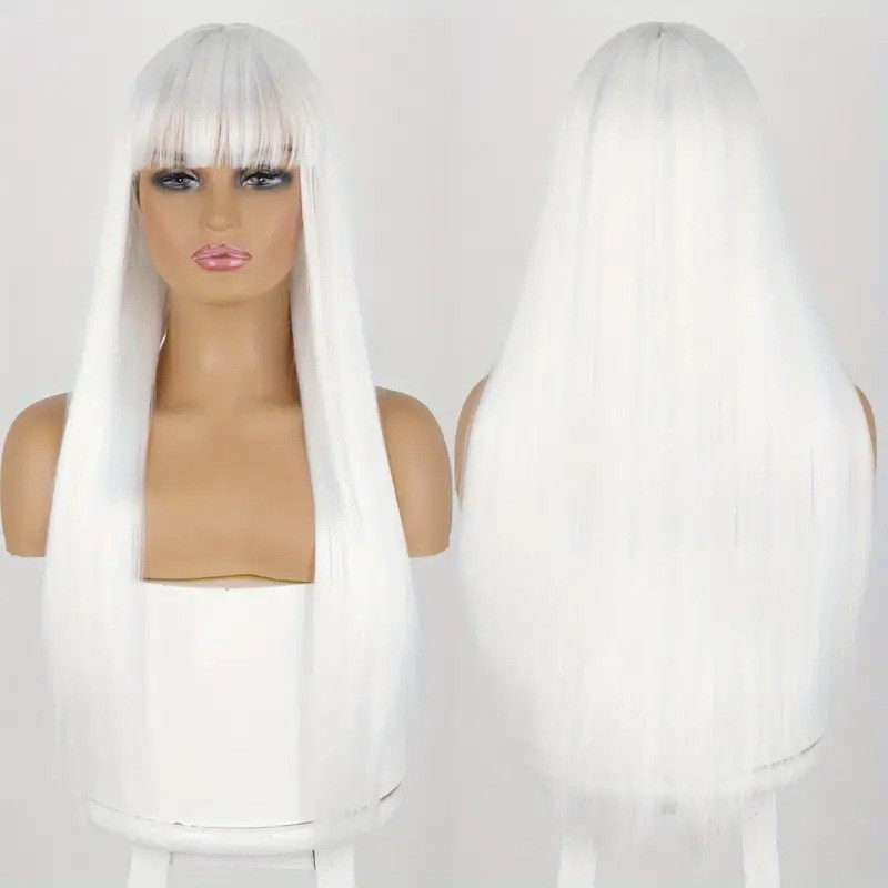 Long Straight Wig With Bangs For Women Multi Color Heat Resistant Synthetic