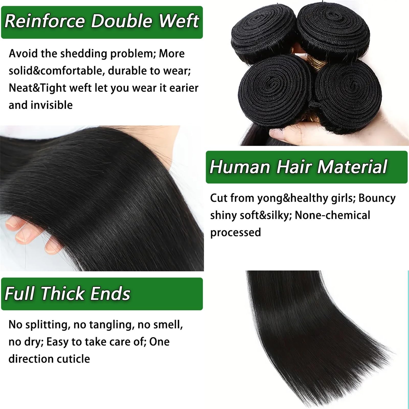 12A Human Hair Bundles 18 20 22 24 Inch 4 Straight Bundles Human Hair 100% Un…