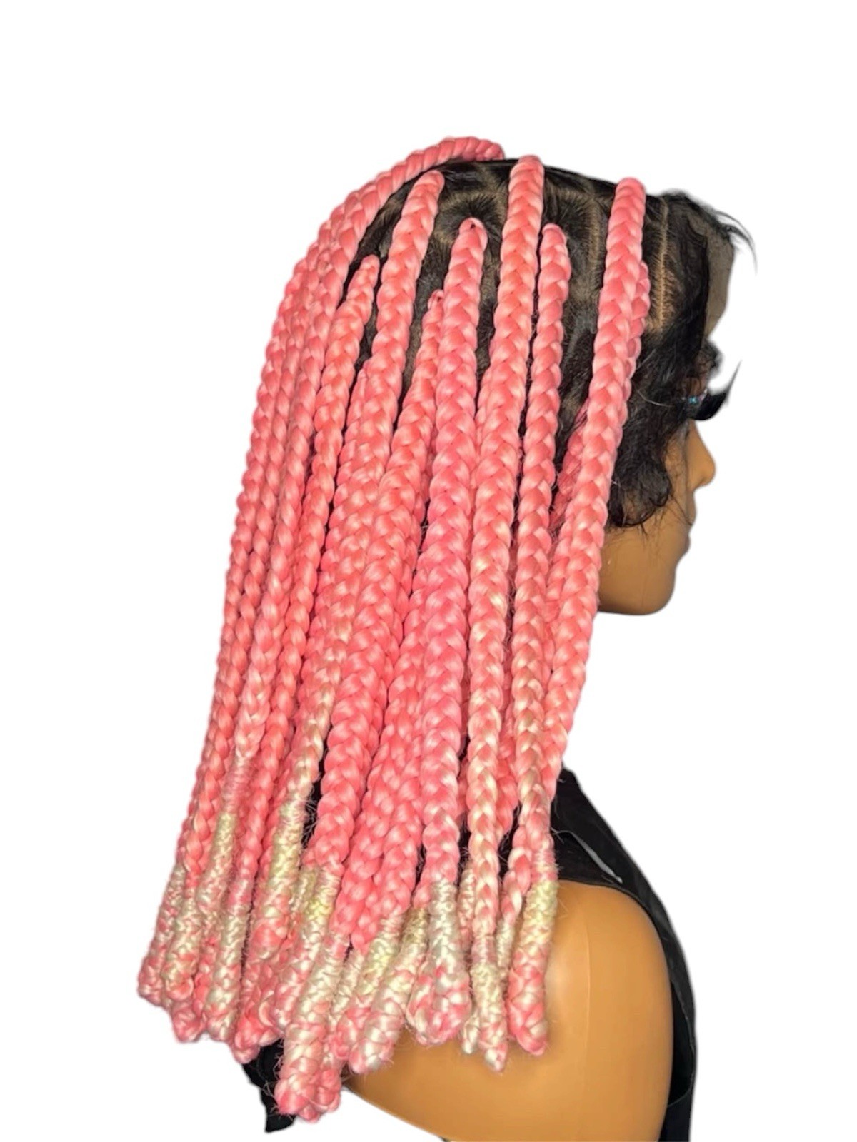 Pink/Blonde Ombré Braided Lace Front Wig 14in Free-Part Elastic Combs