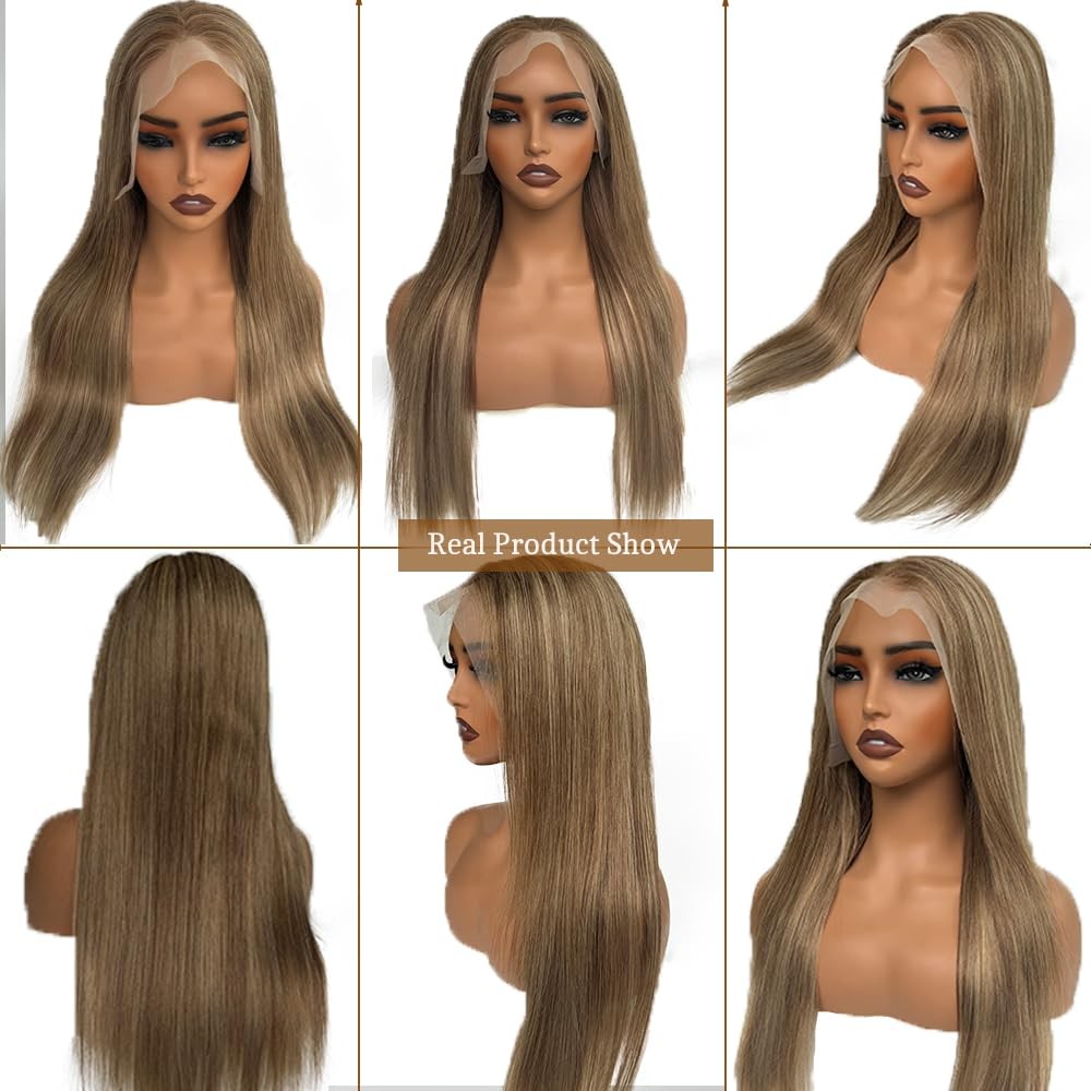 Belaved 22 Inch Ombre Lace Front Wig Human Hair 13X6 Straight Highlight Light