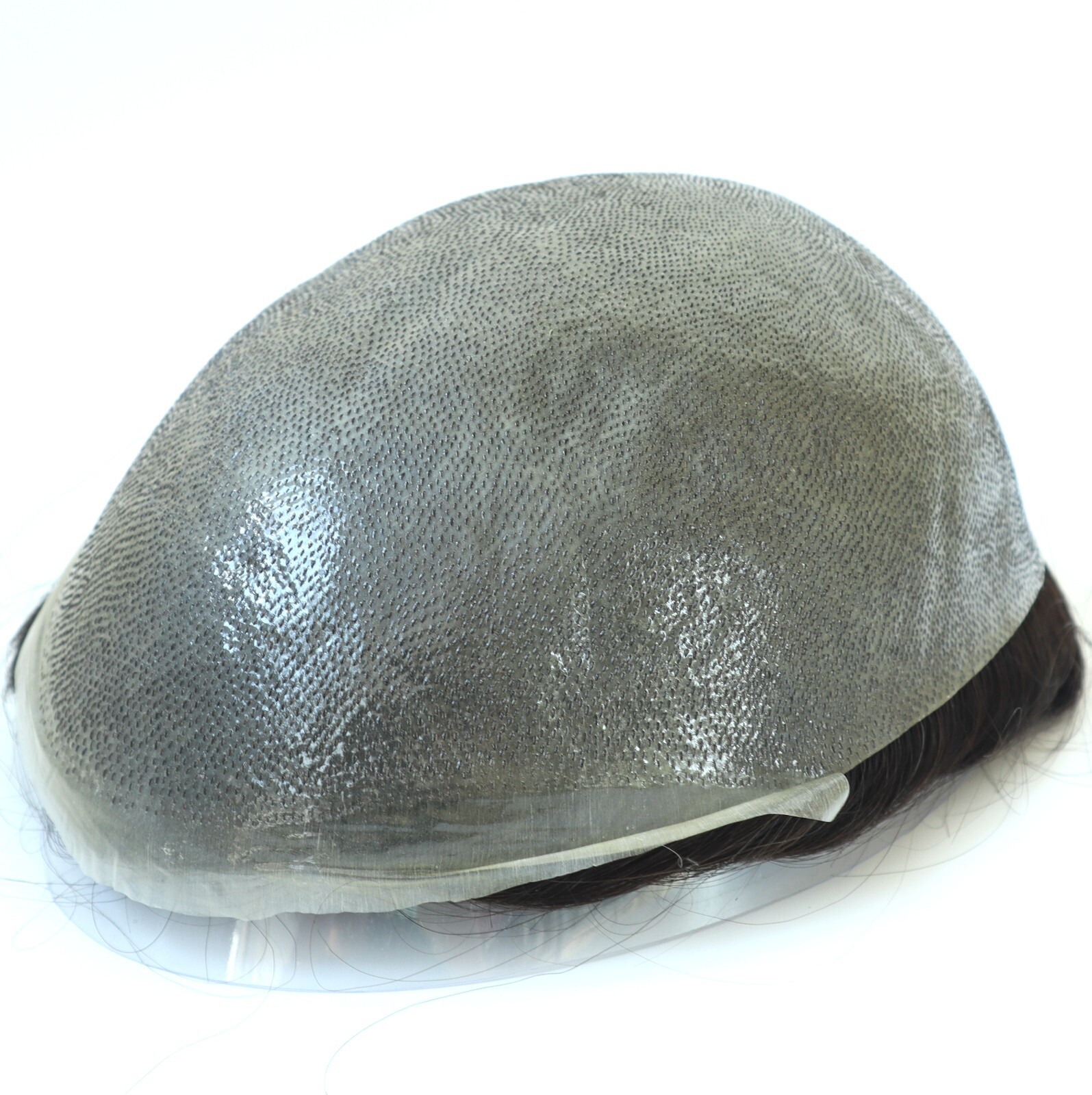 Mens Human Hair Replacement System Unit 0.08 Thin Skin Knotted Toupee Hair Piece