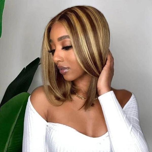 Replaceable Brown Human Hair Lace Front Wig Pre Cut Mixall Four-Piece Set Wigs