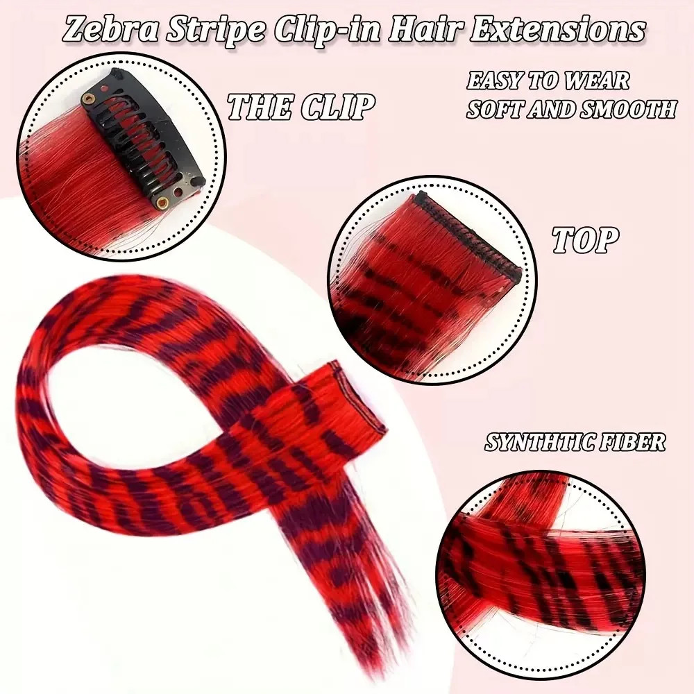 Colorful Stripe Synthetic Long Straight Clip In Hair Extensions For Daily Party