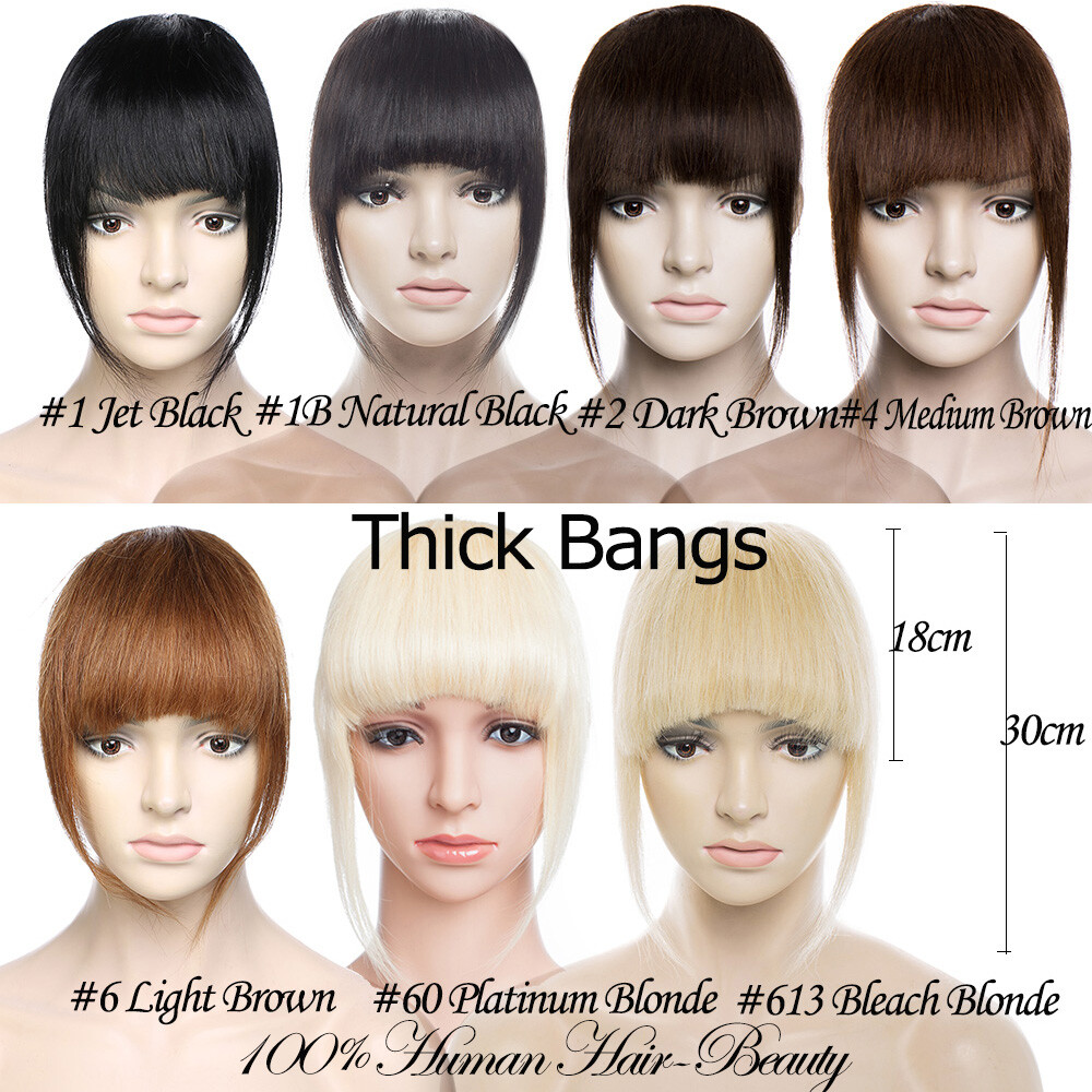 Thick Bangs 100% Remy Human Hair Extensions Clip In Fringe Black Brown Blonde US