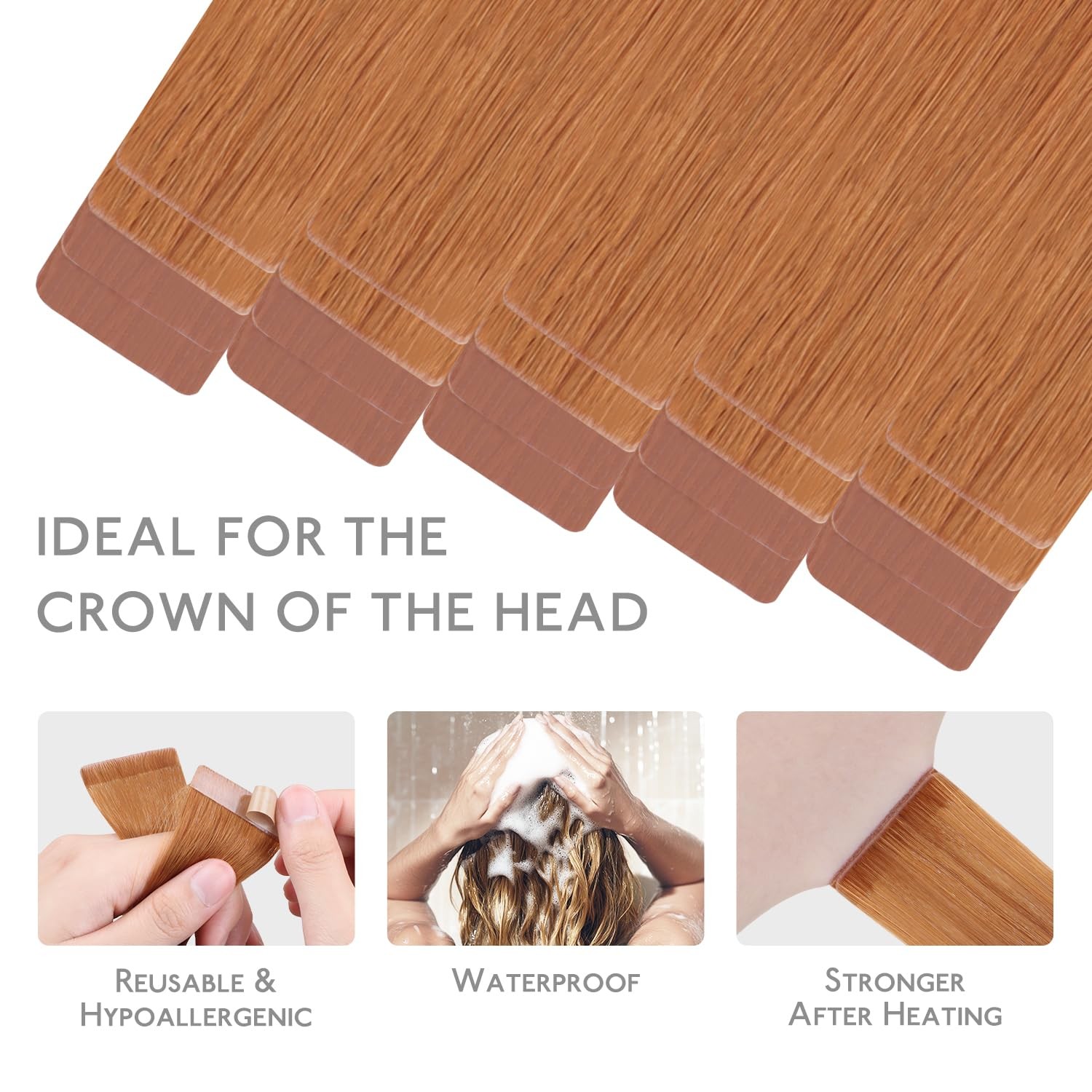 Tape in Hair Extensions 20 Inch 50g 20pcs Auburn Ginger – Invisible Luxury Remy