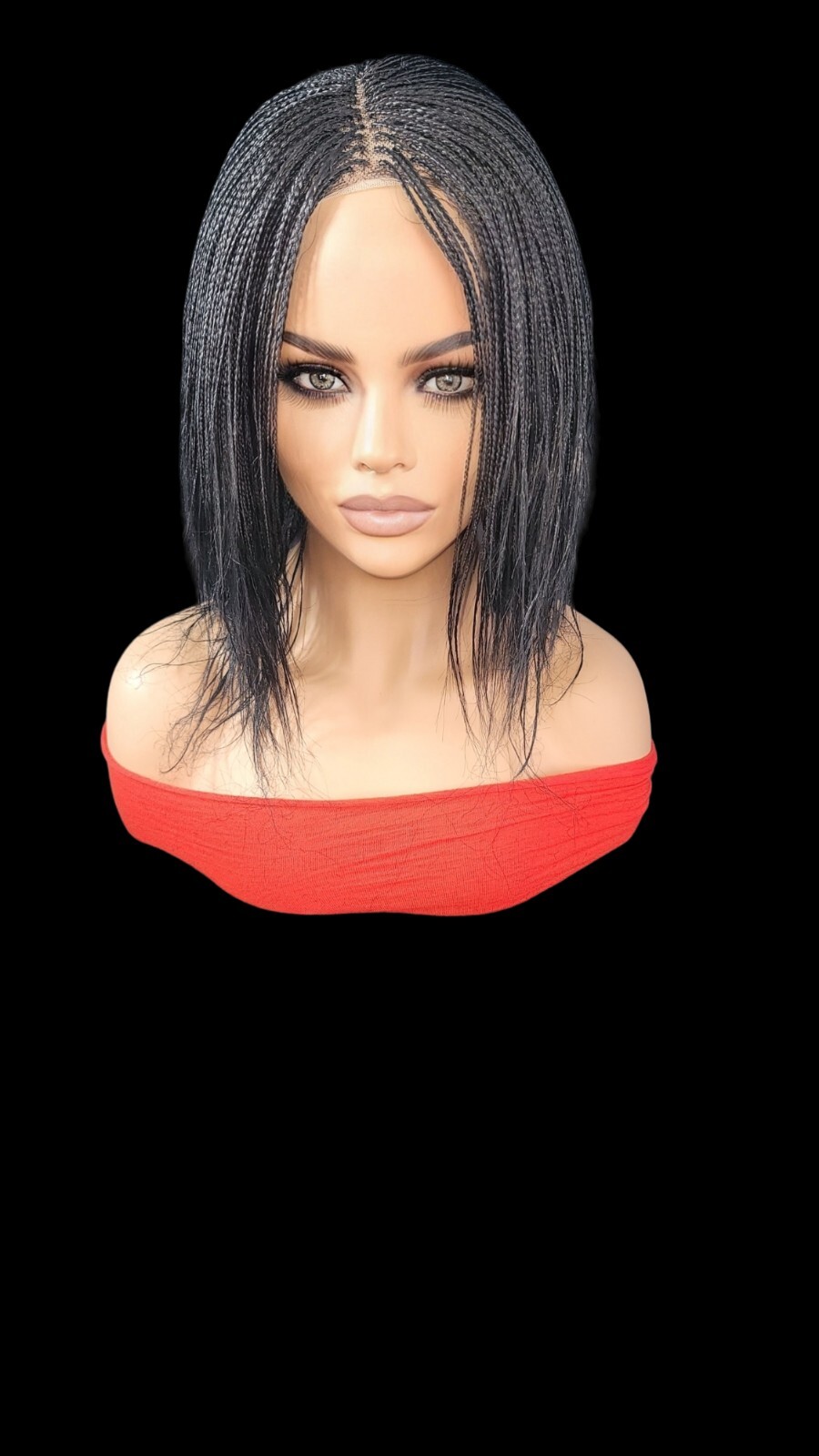 Braided Wig Micro Braids Bob Jet Black Full Lace Glueless Handmade 10″short