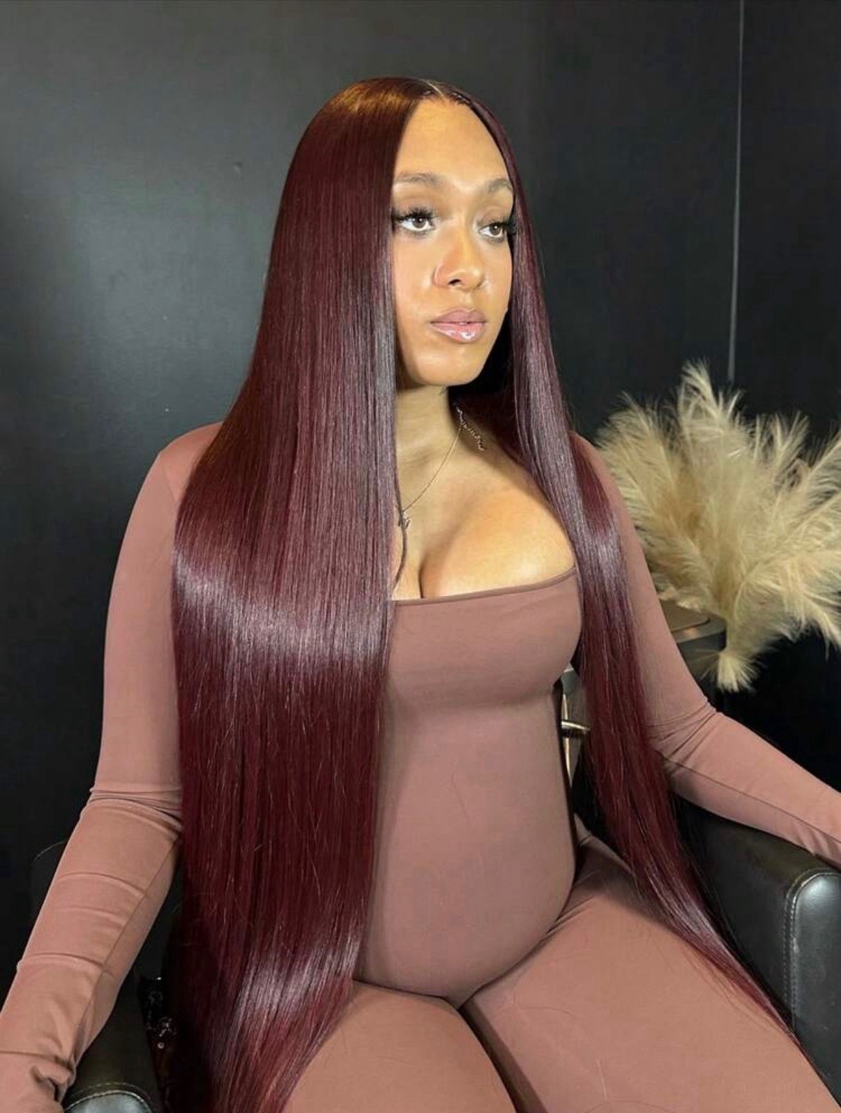 Lace Front Long Straight Burgundy Wig for Women, 20in 13*4