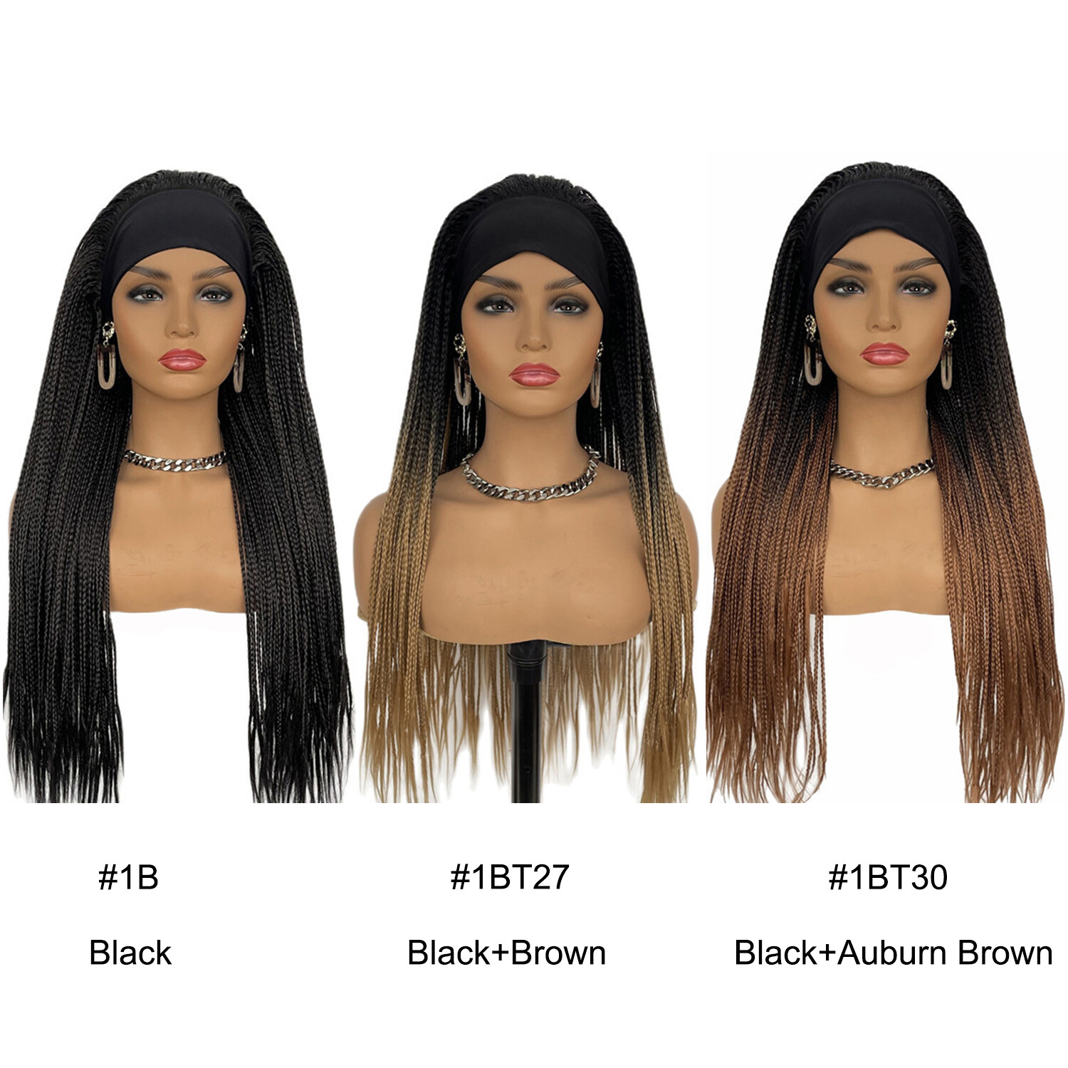 26″ Box Braided Wigs with Headband for Black Women Synthetic Braiding Wigs Wrap