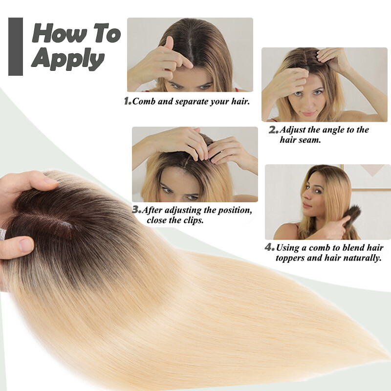 100% Real Human Hair Clip in Hairpiece Topper Top Toupee for Women Thinning Hair