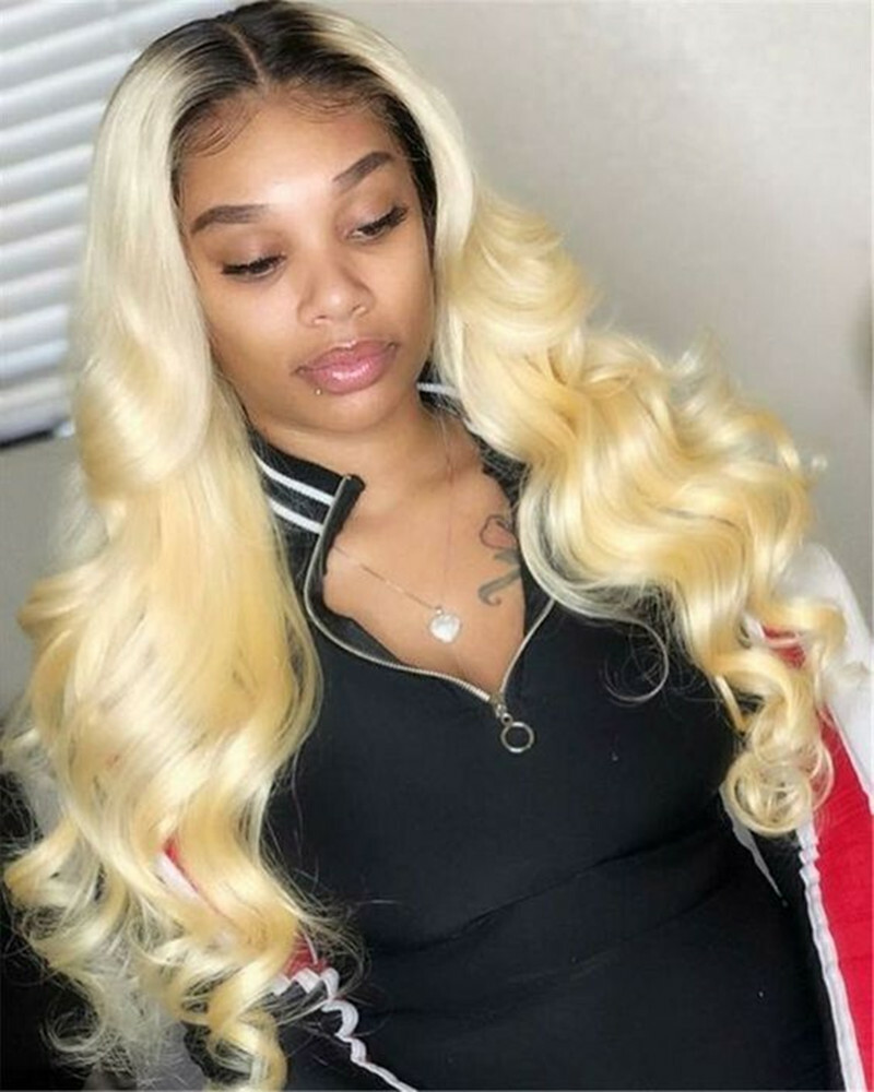 1B/613 Blonde Body Wave Ombre Wig Pre Plucked Bleached Knots Wigs Lace Front Wig