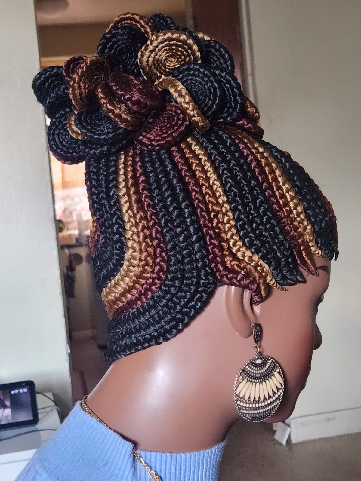Fully hand braided box braid cornrows wig poney tail disque Multiple colors
