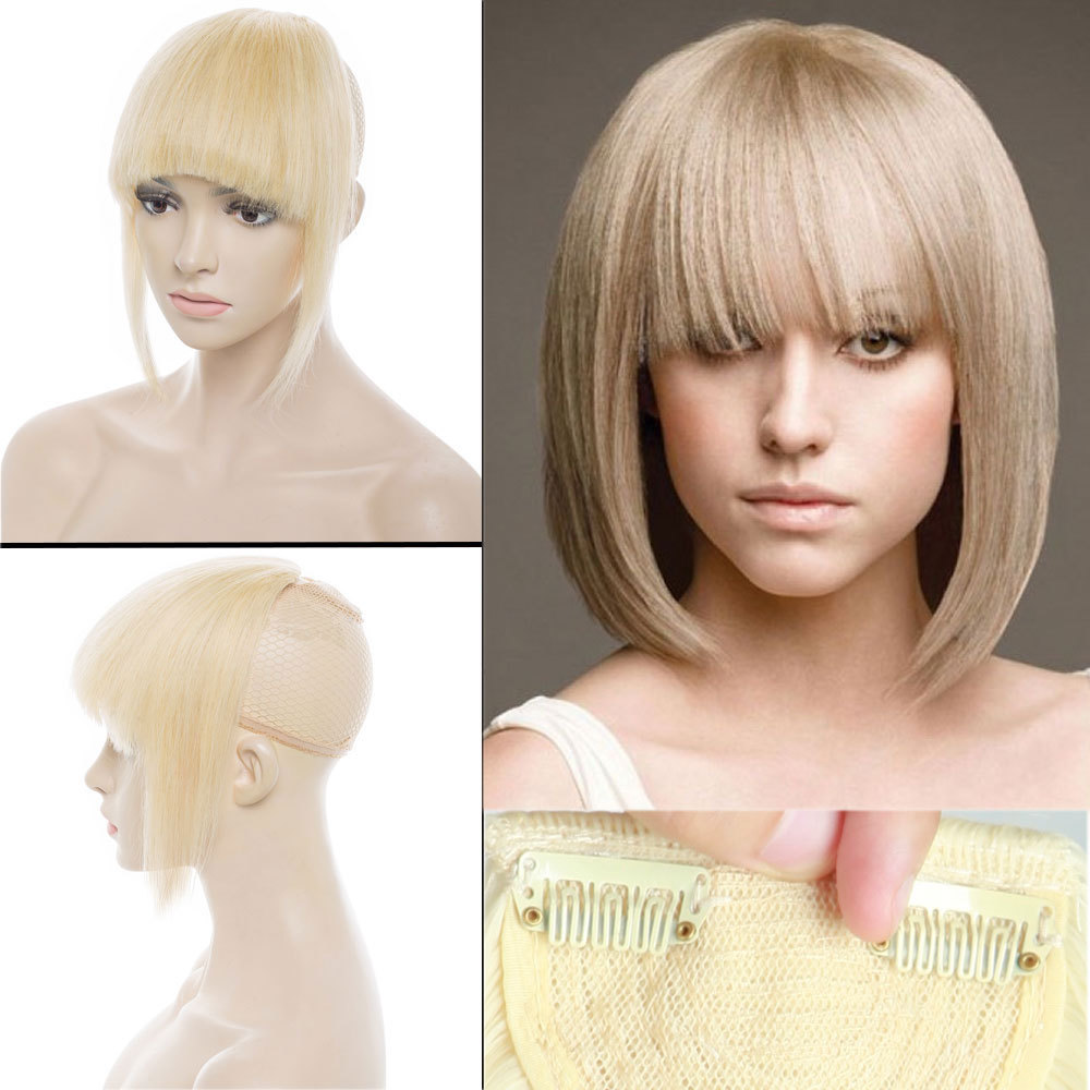 100% Real Straight Bang Clip in on Fringe Hair Extensions Humans Hairpiece ncw8