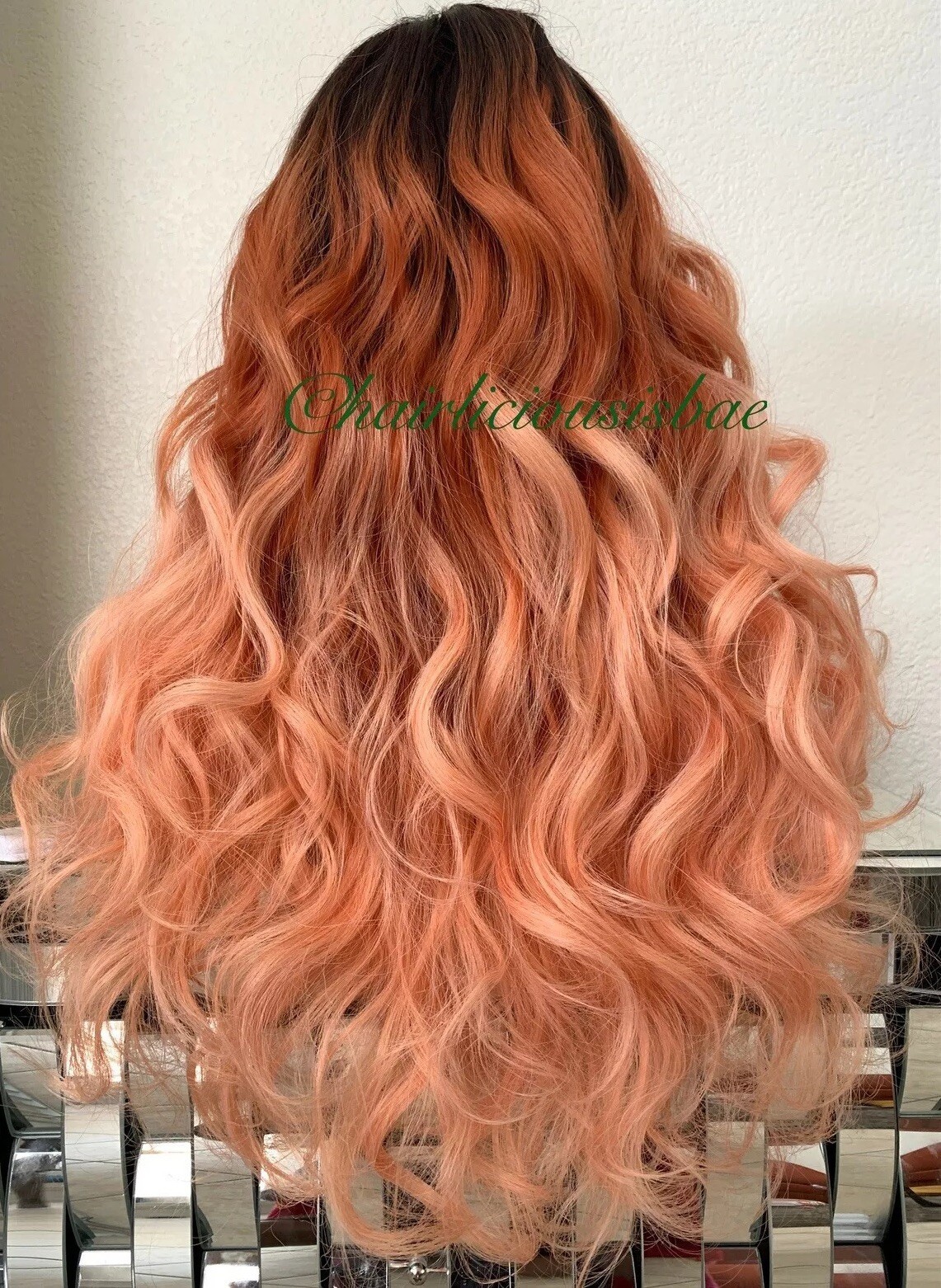 GORGEOUS Custom Ombré Peach Brown Wavy Soft Layered Long Wig – Lace Front 24”