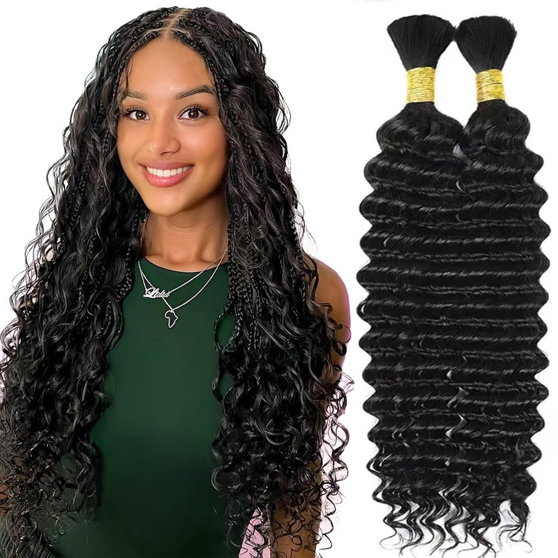 Lyolkser Human Braiding Hair For Boho Braids 2 Bundles 20 Inch Total 100G Deep