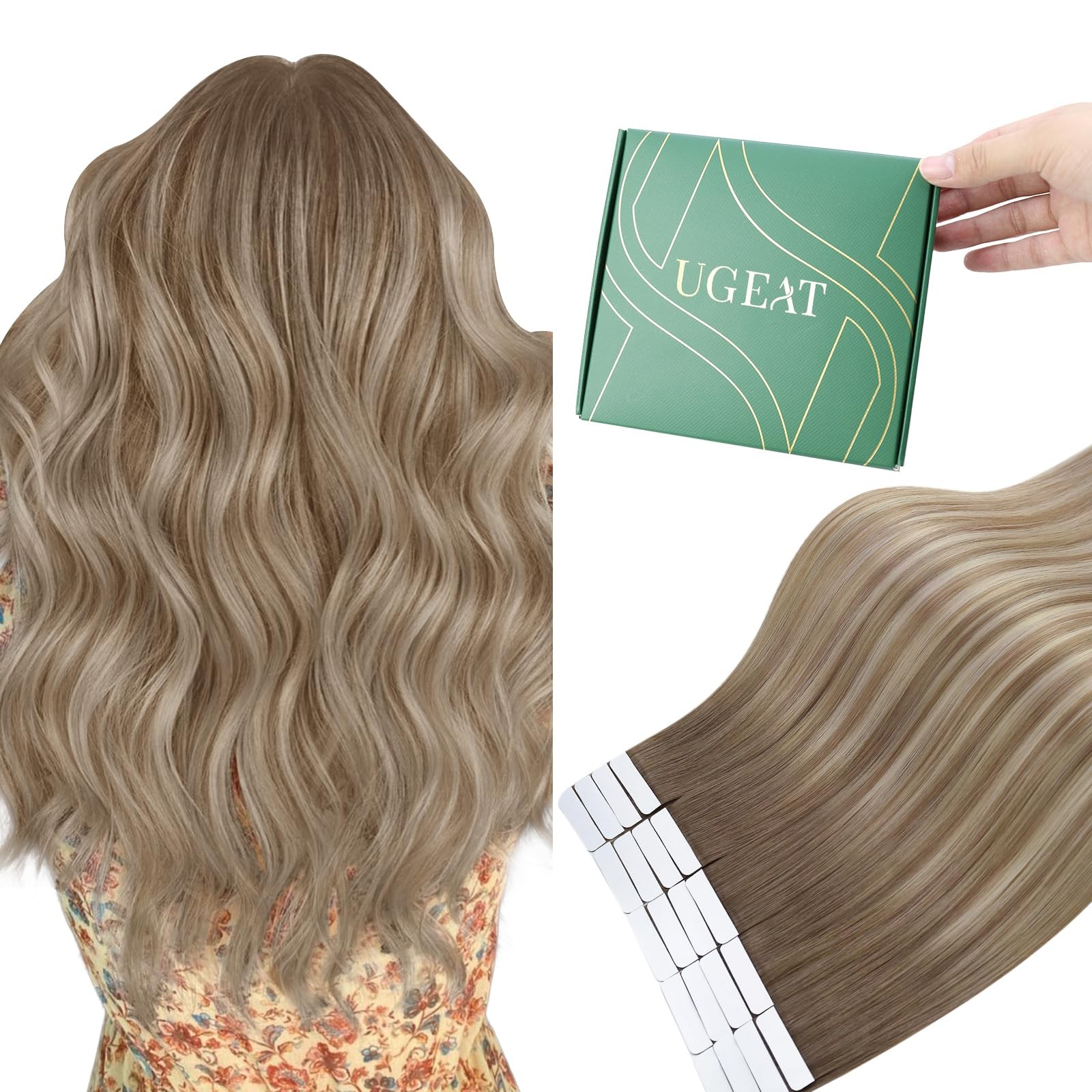 Tape in Human Hair Extensions 14 Inch 20Pcs 40G Light Brown Platinum Blonde