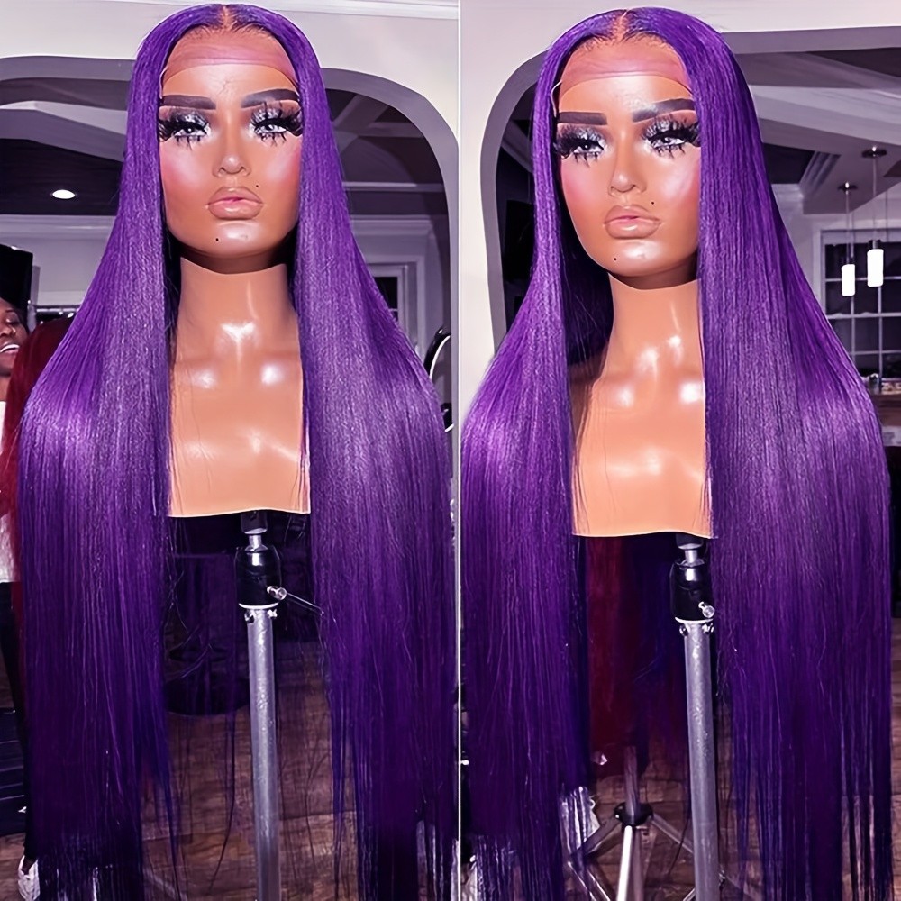 Purple Lace Front Wigs Long Straight Hair Heat Safe Pre Plucked Natural Hairline