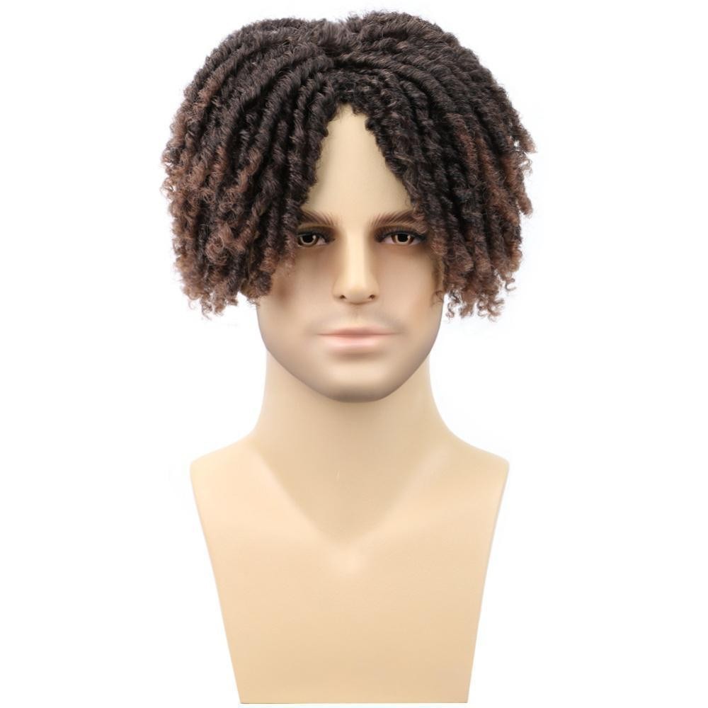 Men’s Synthetic Dreadlocks Toupee, African Twist Curly Hairpiece for Black Men
