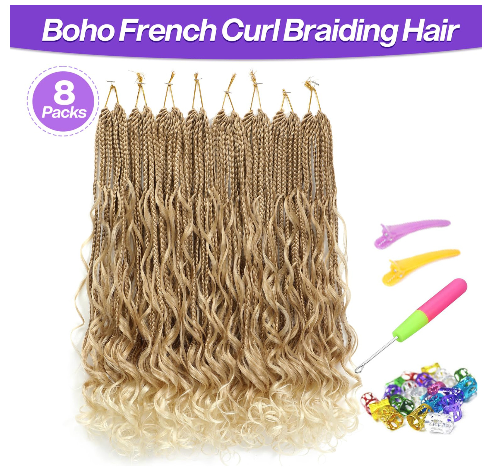 Pre-Looped Crochet Braids 8 Packs T27/613 24inch