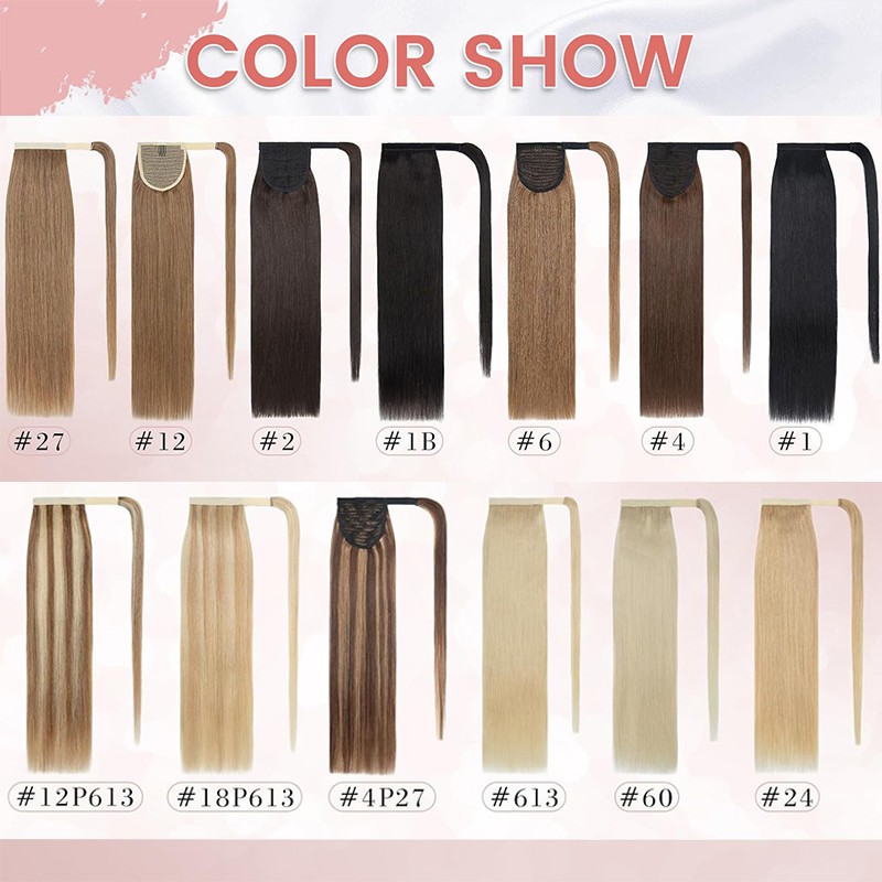 THICK Hair Extensions Ponytail Real Human Hair 95G Wrap Around Clip in Straight