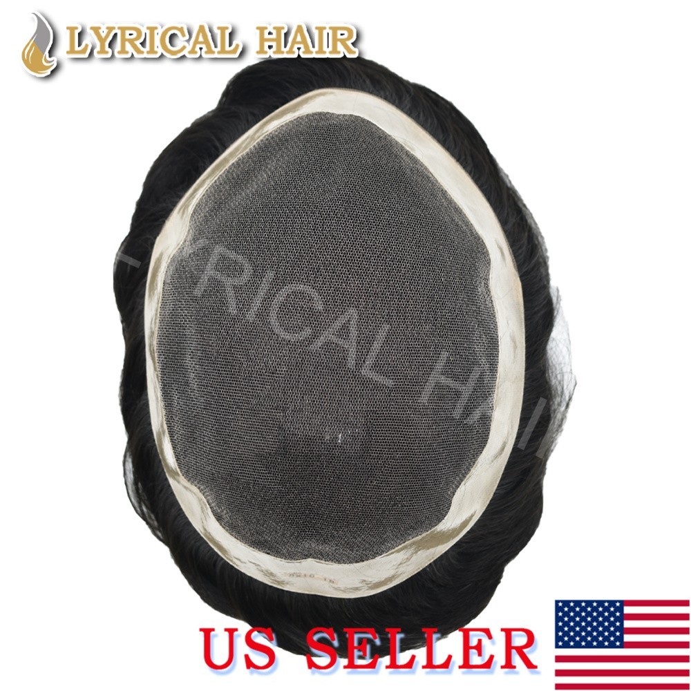 Lyrical Hair French Lace Mens Toupee Poly Coated Human Hair Replacement System