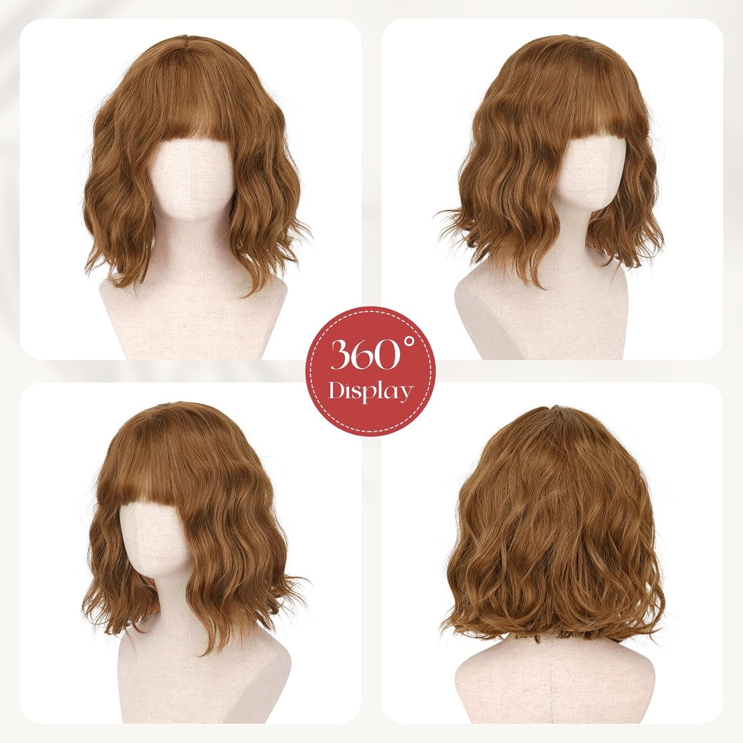 Dark Ginger Short 12 Inch Curly Auburn Wig with Bangs for Women Ginger Hair Wigs