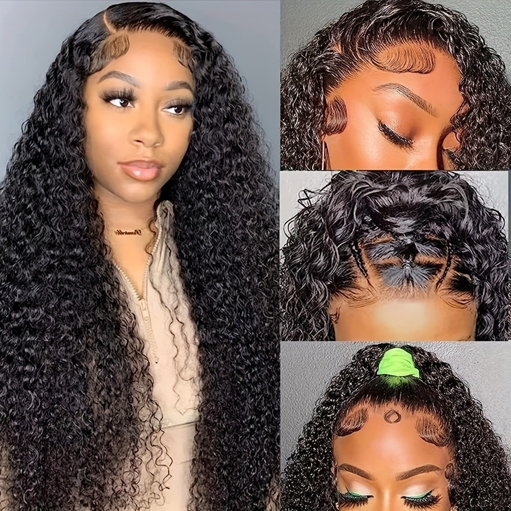 Long Loose Curly Wave Lace Front Wigs Pre Plucked Natural Black Color Glueless