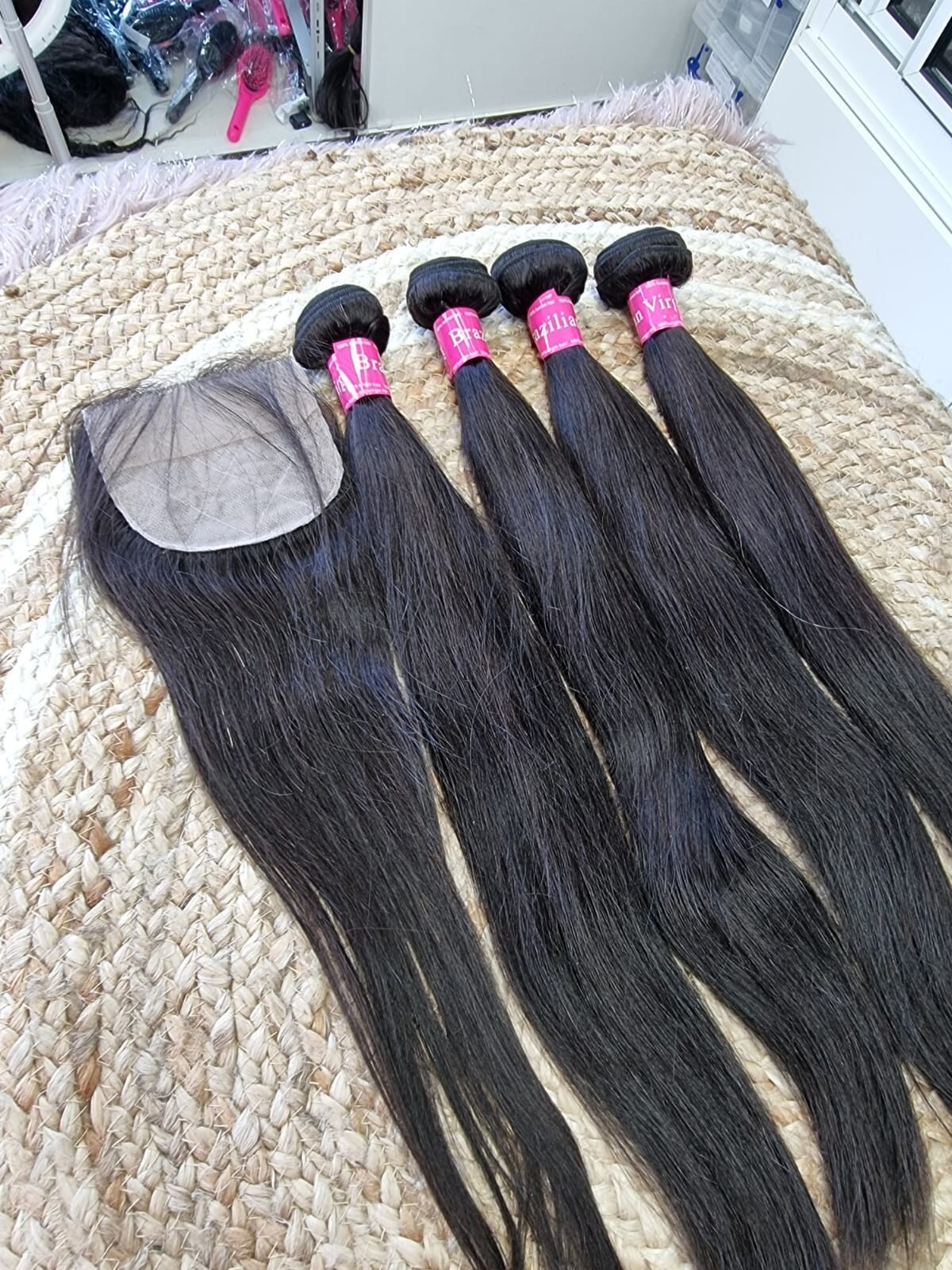 12A STRAIGHT BRAZILIAN VIRGIN HUMAN HAIR 20+20+20+20&20INC 4X4 SILK BASE CLOSURE