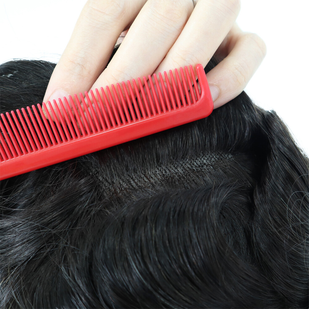 Mens Toupee Hair Replacement System Fine Mono Human Off Black Hair Pieces #1B