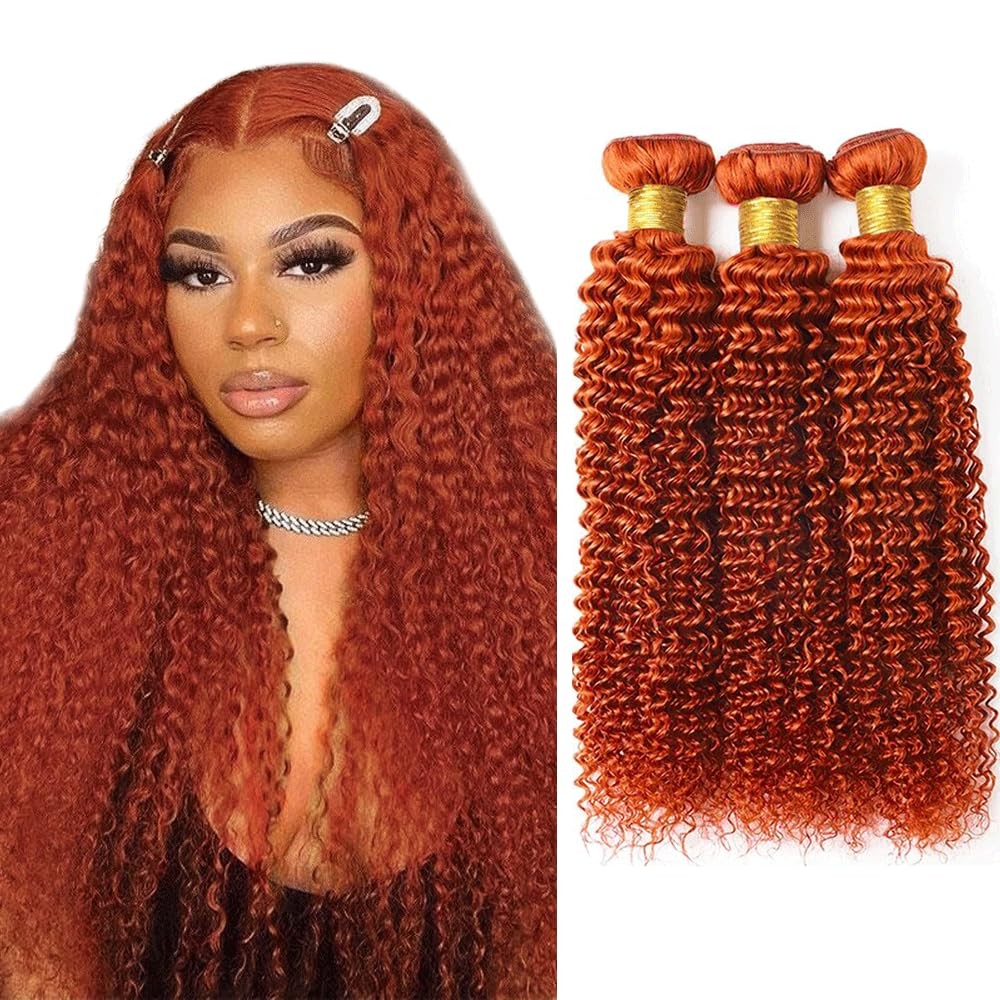 Fridnae 14 16 18 Inch Orange Bundle Color 350 Curly Wave Human Hair Bundles 8A