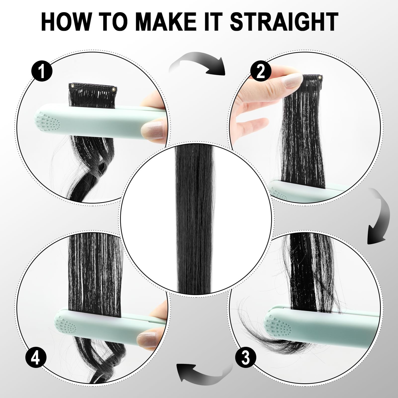 10 PCS Black Curly Wavy Clip-in Synthetic Hair Extensions, Rainbow Neon Party…