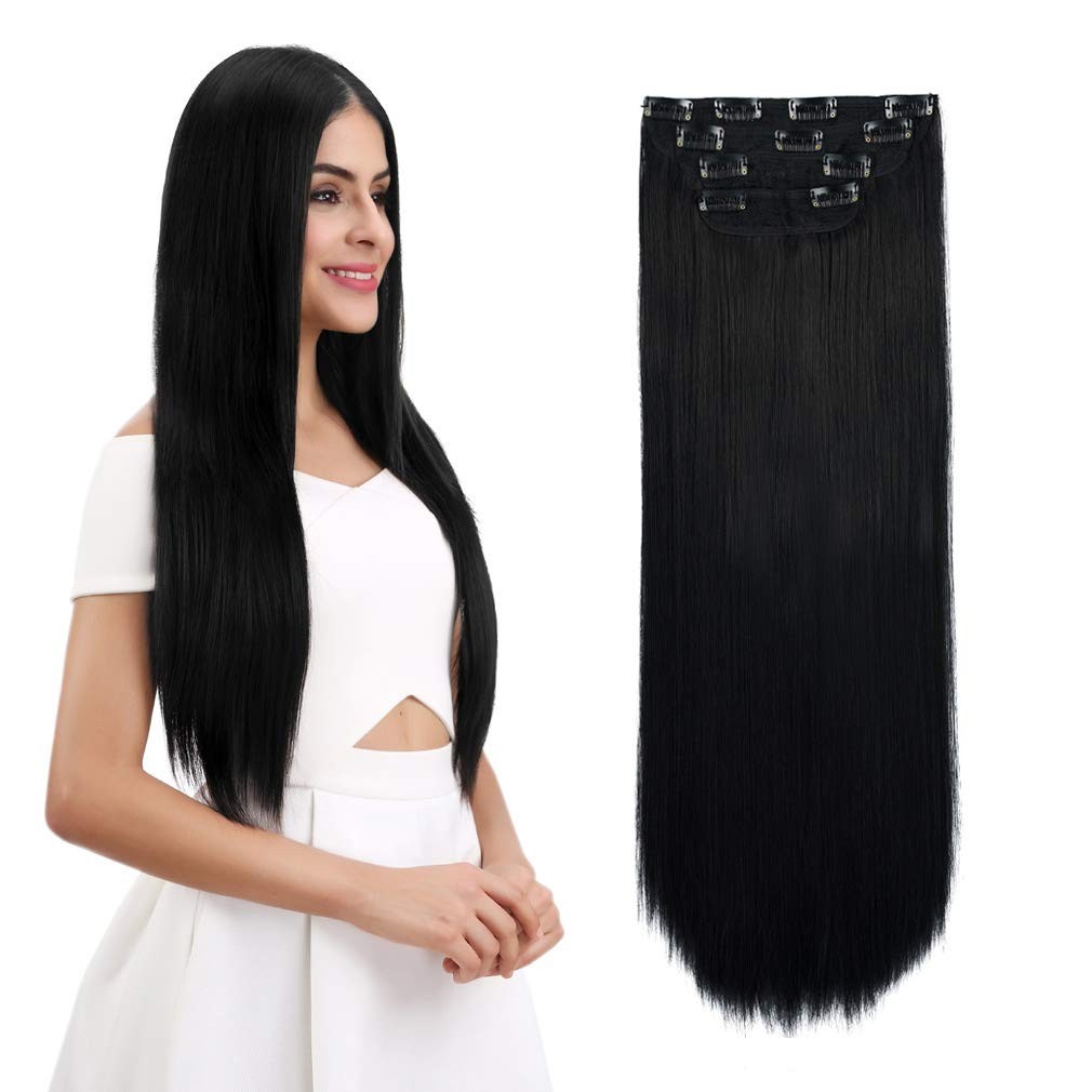 Multi-Length 20″ 22″ 24″ Long Straight Synthetic 4 PCS Set Thick Clip in on H…